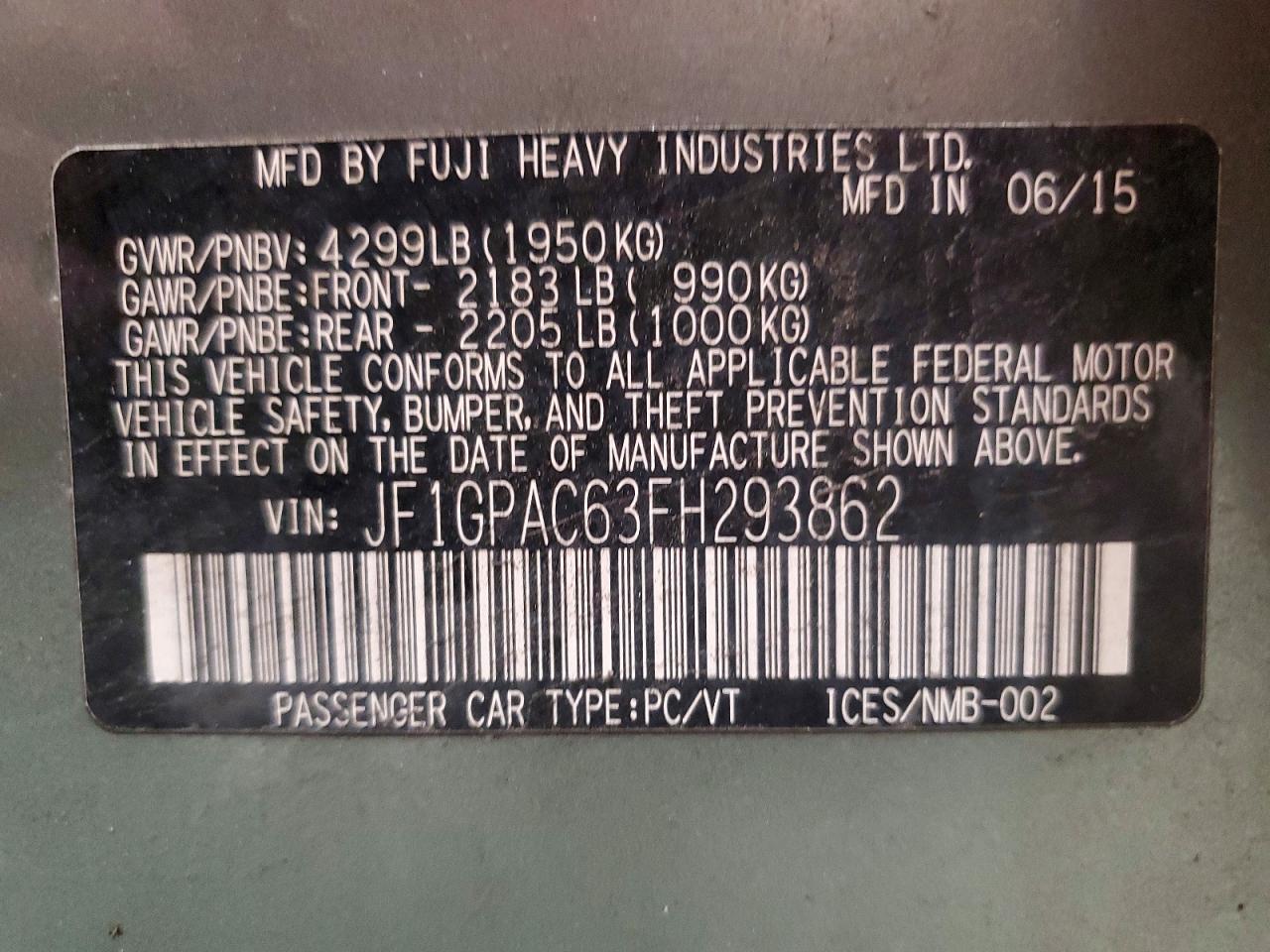 2015 Subaru Impreza Premium Green vin: JF1GPAC63FH293862