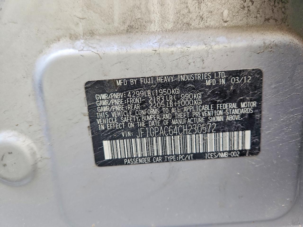 2012 Subaru Impreza Premium Silver vin: JF1GPAC64CH230572