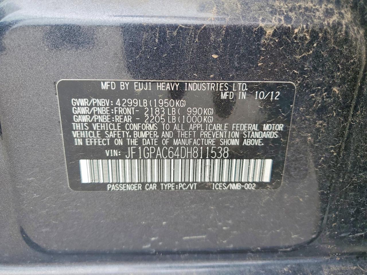 2013 Subaru Impreza Premium Charcoal vin: JF1GPAC64DH811538