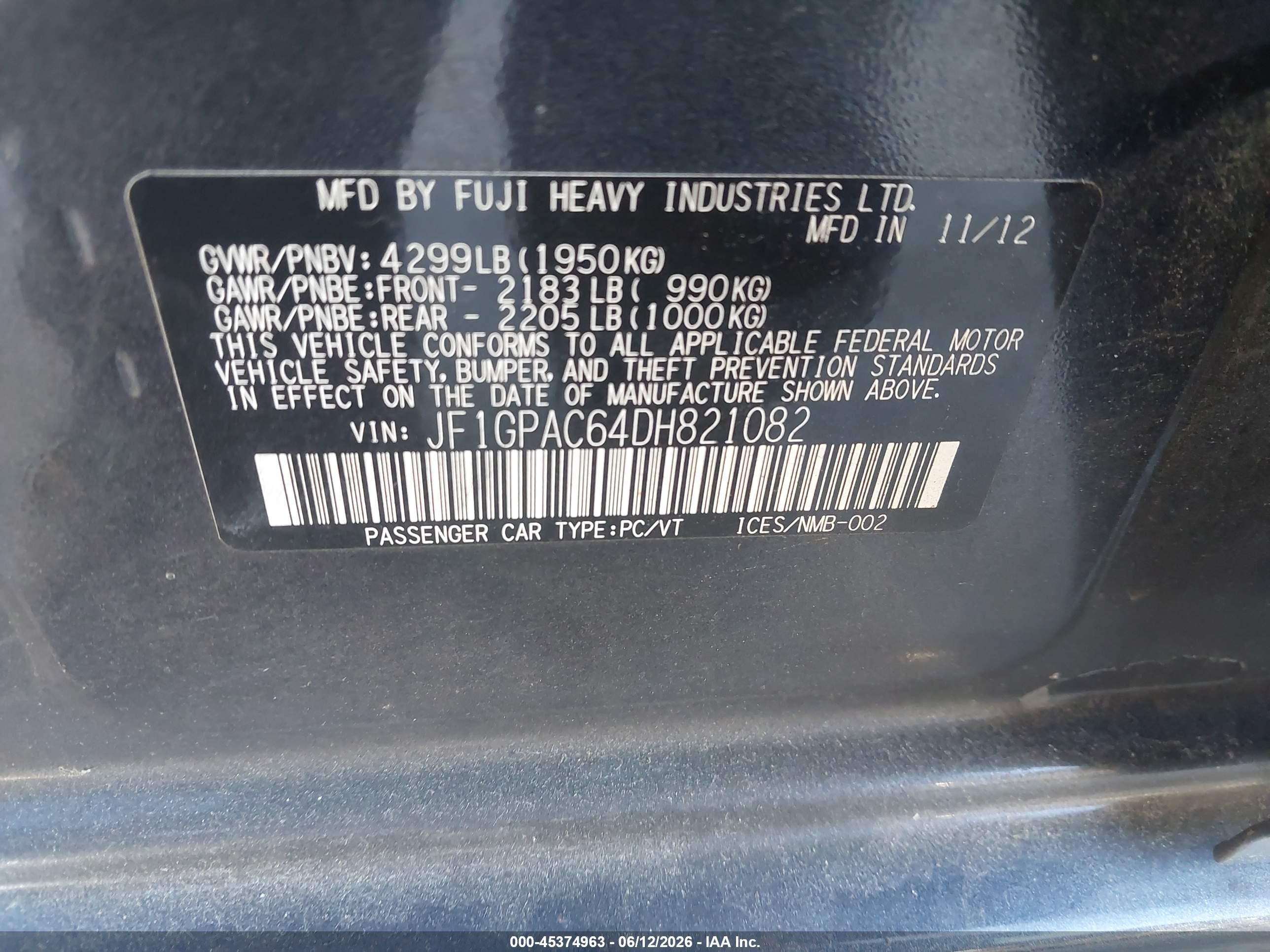 2013 Subaru Impreza 2.0i Premium Серый vin: JF1GPAC64DH821082