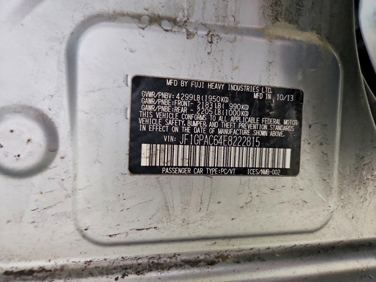 2014 Subaru Impreza Premium Silver vin: JF1GPAC64E8222815