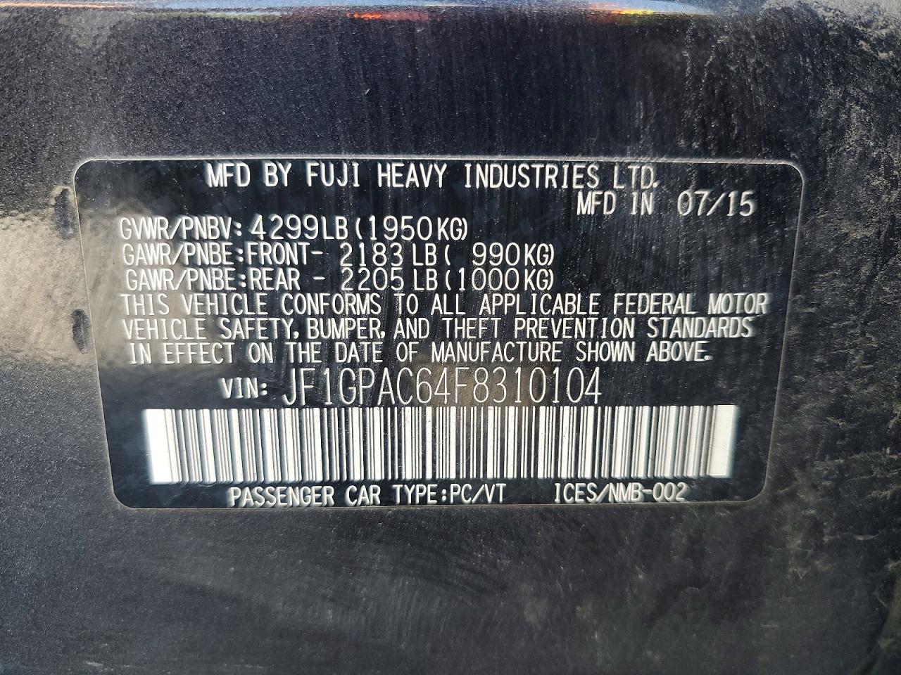 2015 Subaru Impreza Premium Charcoal vin: JF1GPAC64F8310104