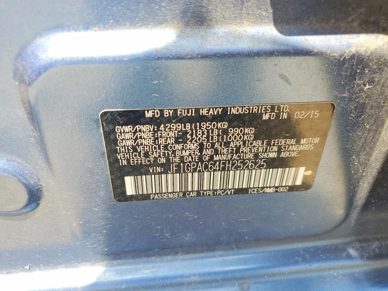 2015 Subaru Impreza Premium Синий vin: JF1GPAC64FH252625