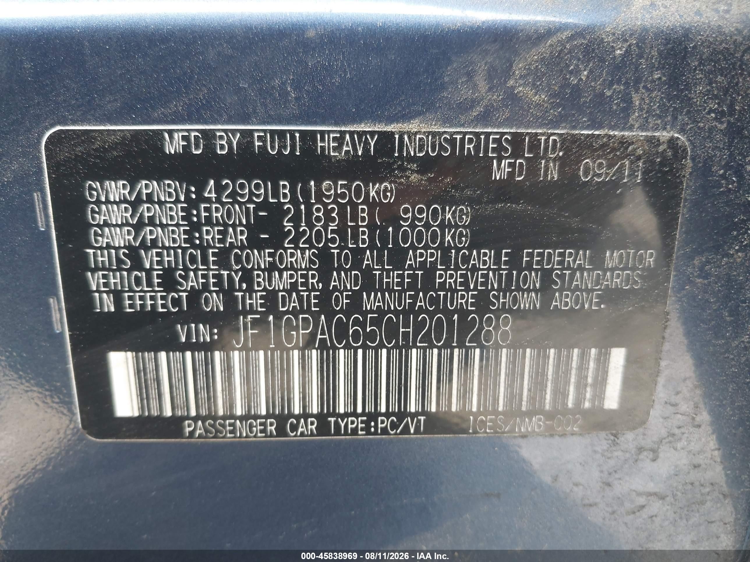 2012 Subaru Impreza 2.0i Premium Light Blue vin: JF1GPAC65CH201288
