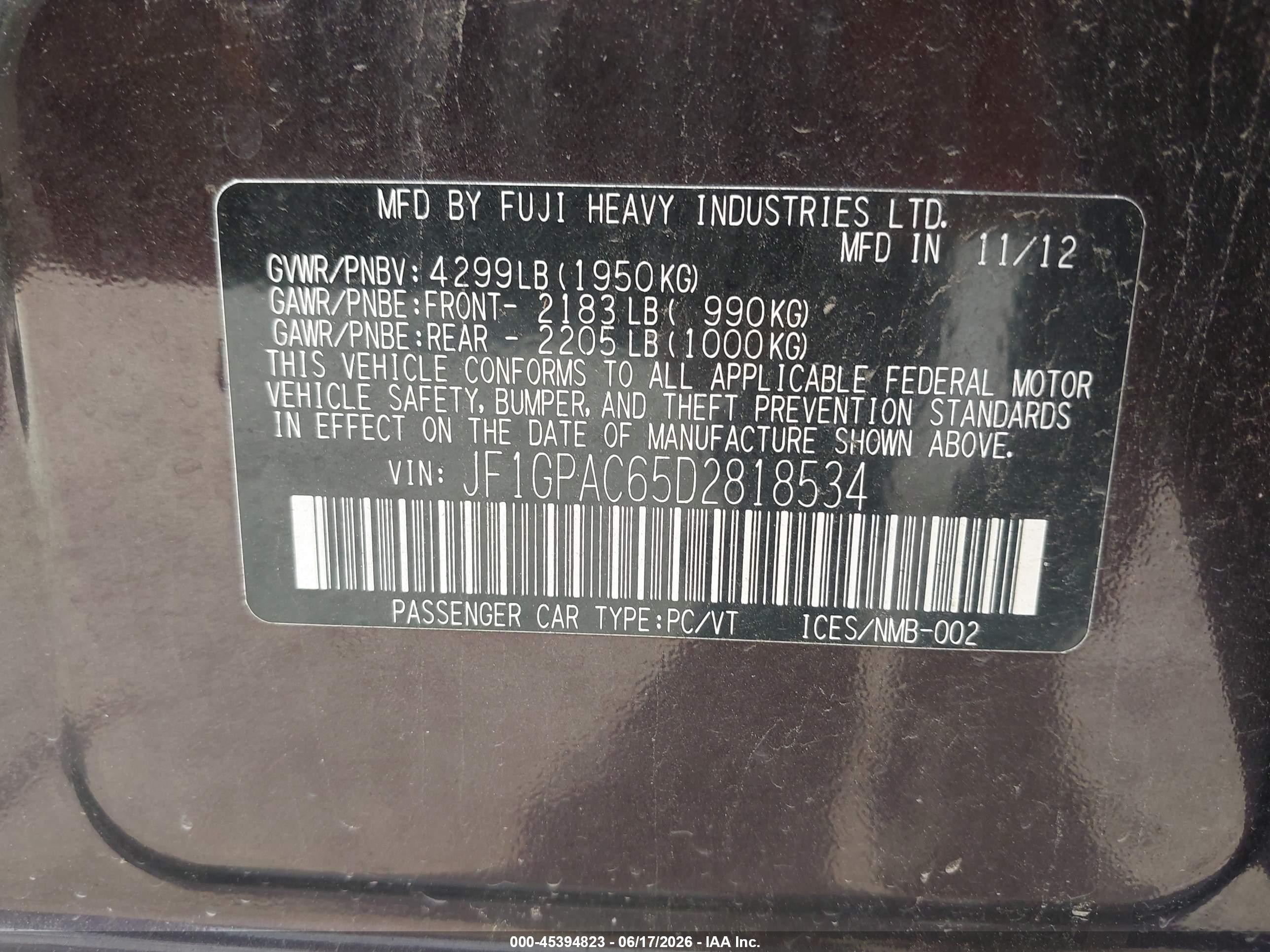 2013 Subaru Impreza 2.0i Premium Фиолетовый vin: JF1GPAC65D2818534