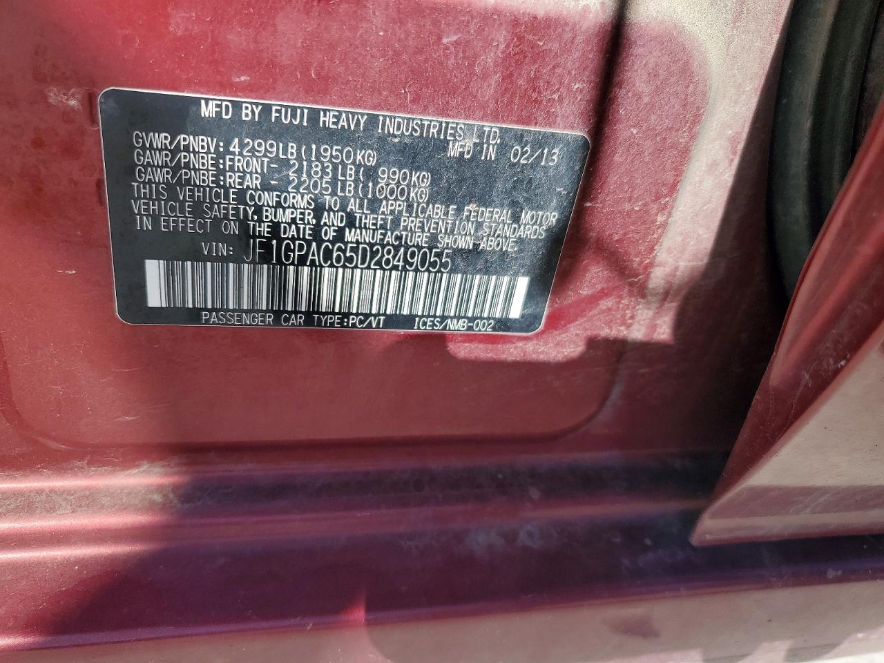 2013 Subaru Impreza Premium Red vin: JF1GPAC65D2849055