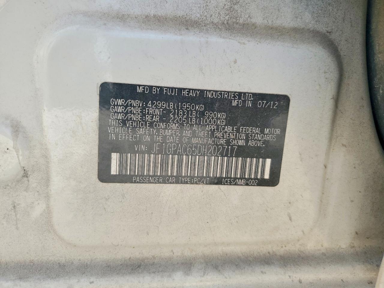 2013 Subaru Impreza Premium White vin: JF1GPAC65DH202717