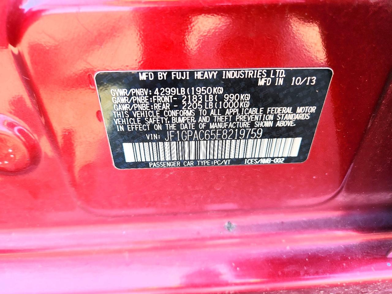 2014 Subaru Impreza Premium Red vin: JF1GPAC65E8219759