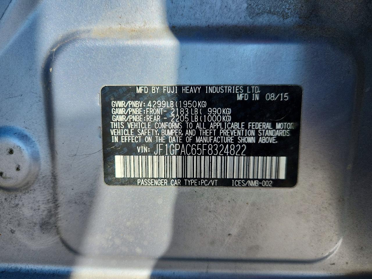2015 Subaru Impreza Premium Silver vin: JF1GPAC65F8324822