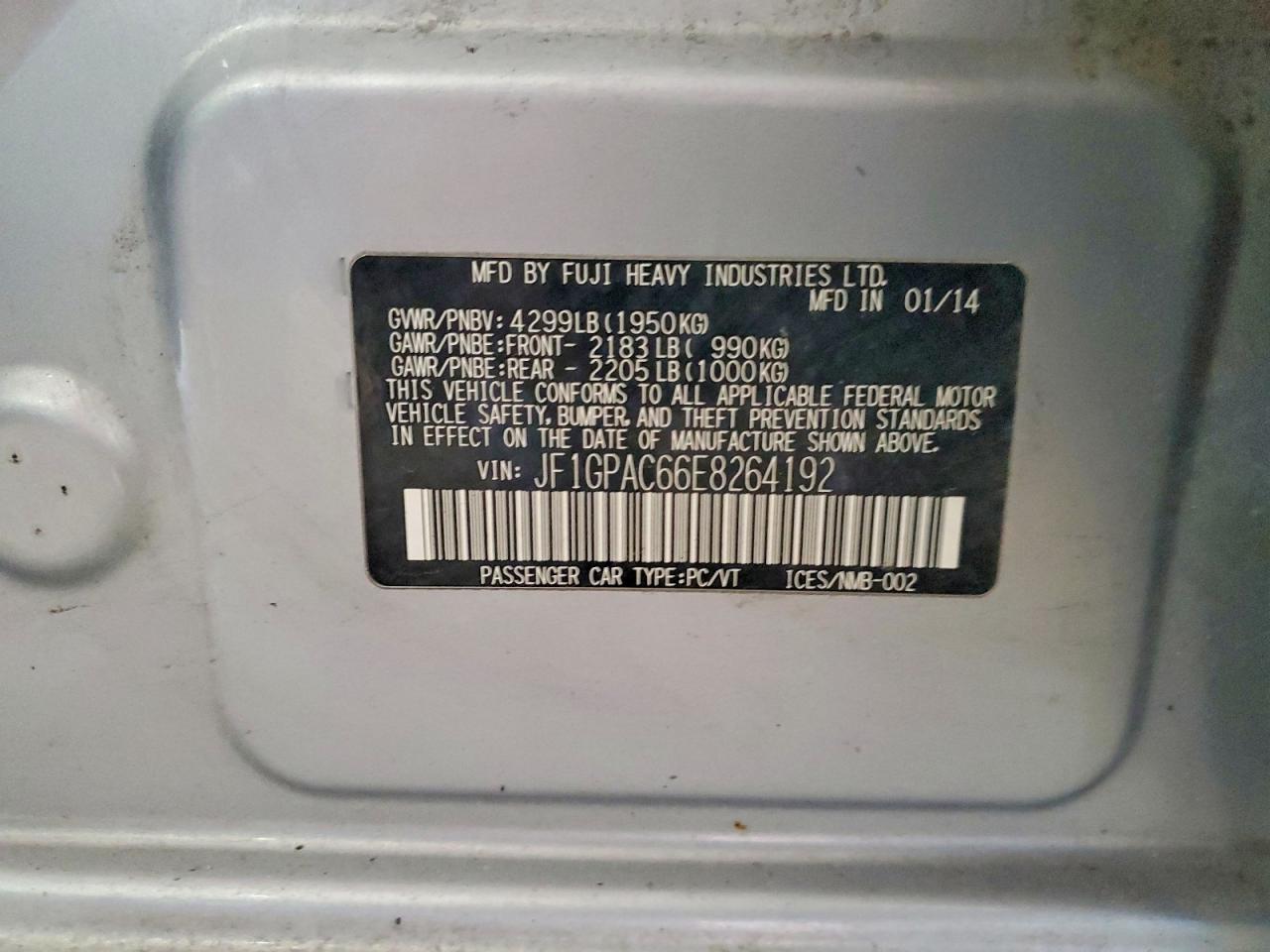 2014 Subaru Impreza Premium Серебряный vin: JF1GPAC66E8264192