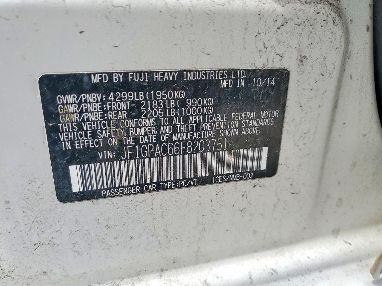 2015 Subaru Impreza Premium White vin: JF1GPAC66F8203751