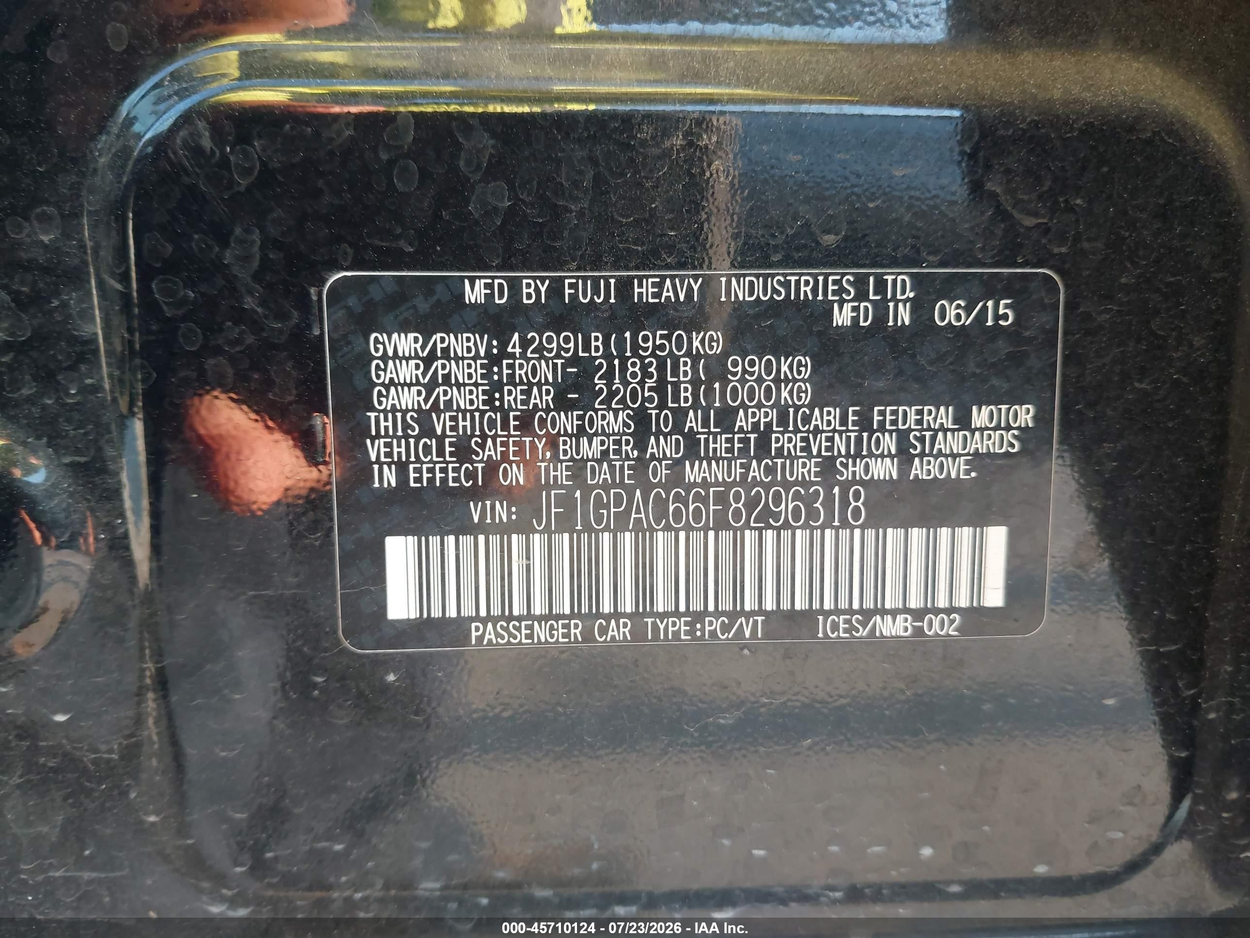 2015 Subaru Impreza 2.0i Premium Black vin: JF1GPAC66F8296318