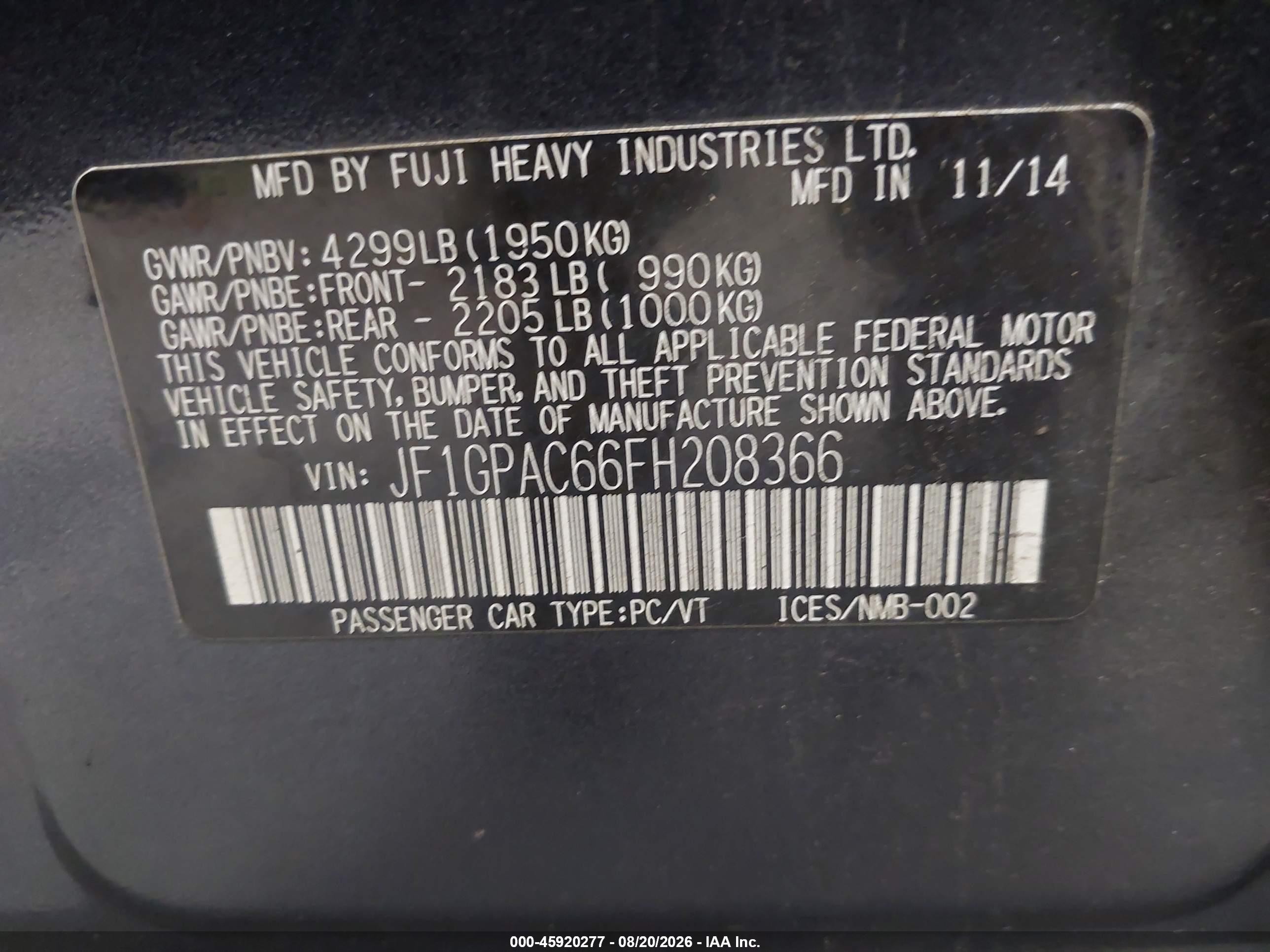 2015 Subaru Impreza 2.0i Premium Gray vin: JF1GPAC66FH208366