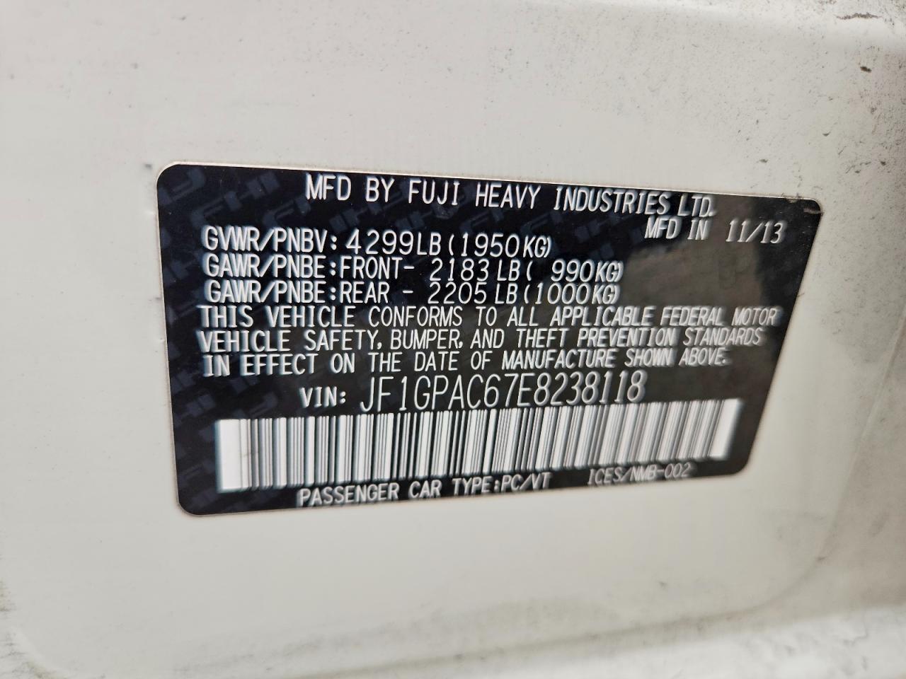 2014 Subaru Impreza Premium White vin: JF1GPAC67E8238118
