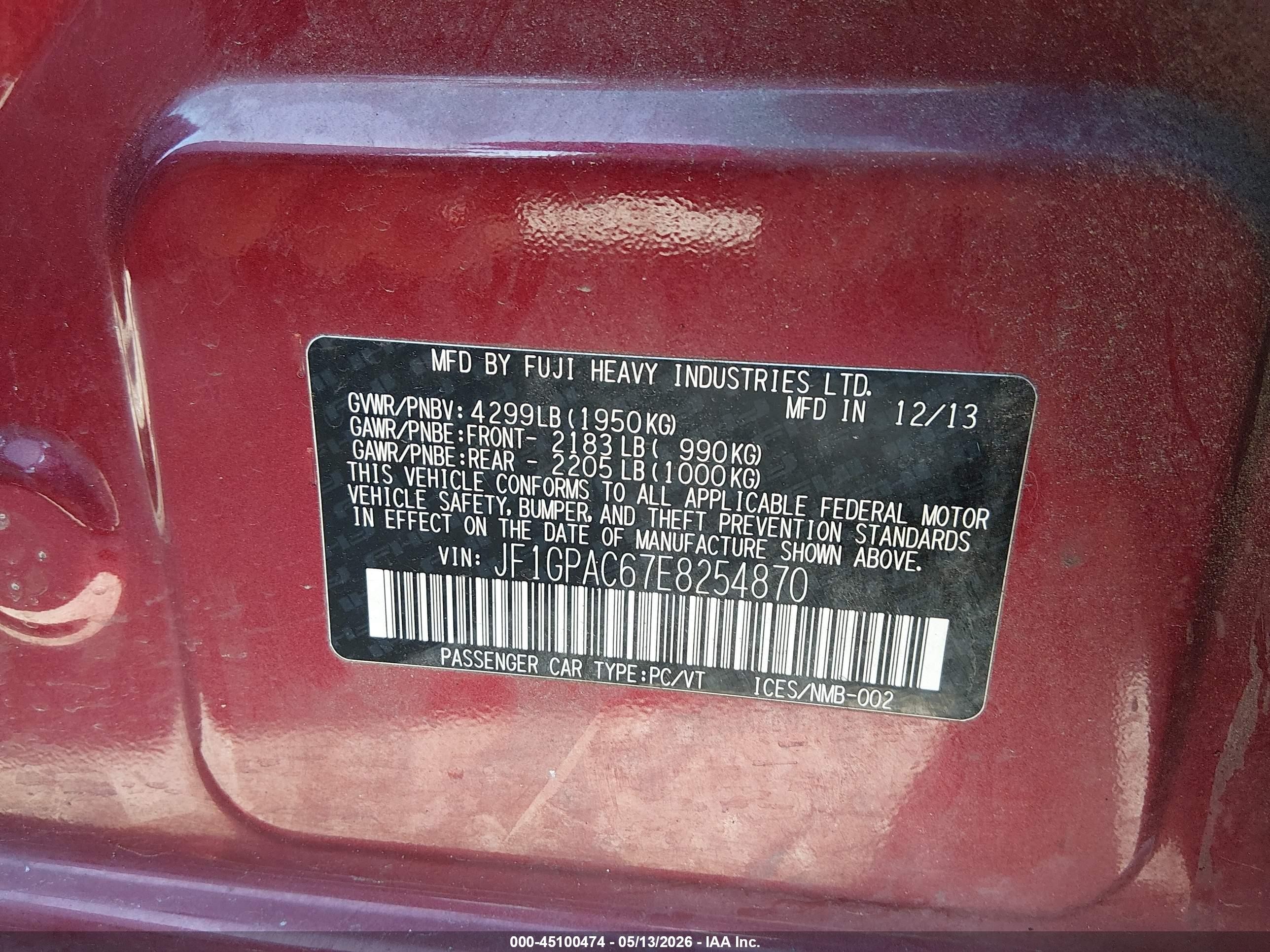 2014 Subaru Impreza 2.0i Premium Red vin: JF1GPAC67E8254870