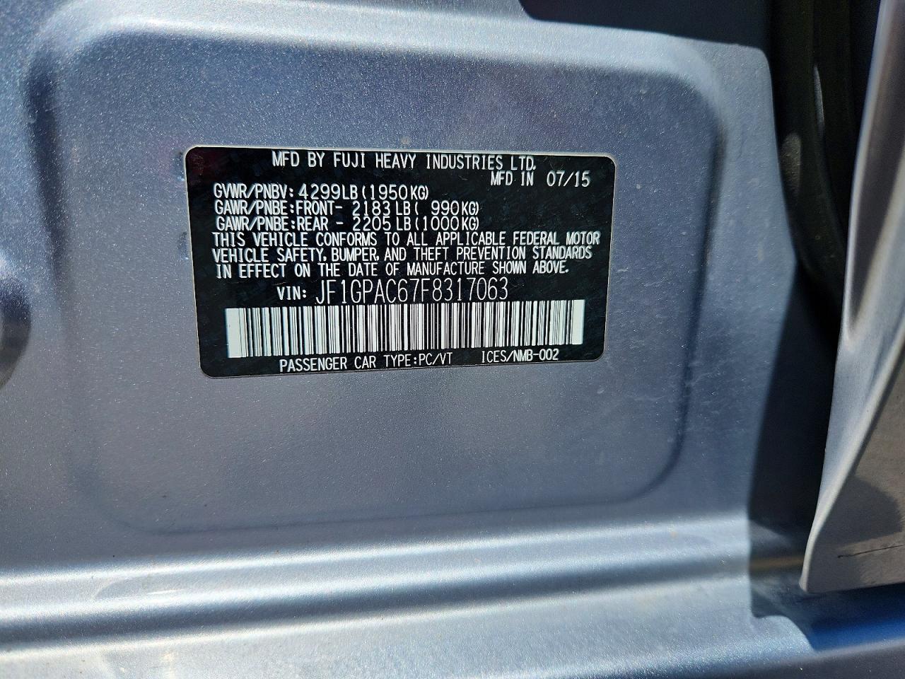 2015 Subaru Impreza Premium Silver vin: JF1GPAC67F8317063
