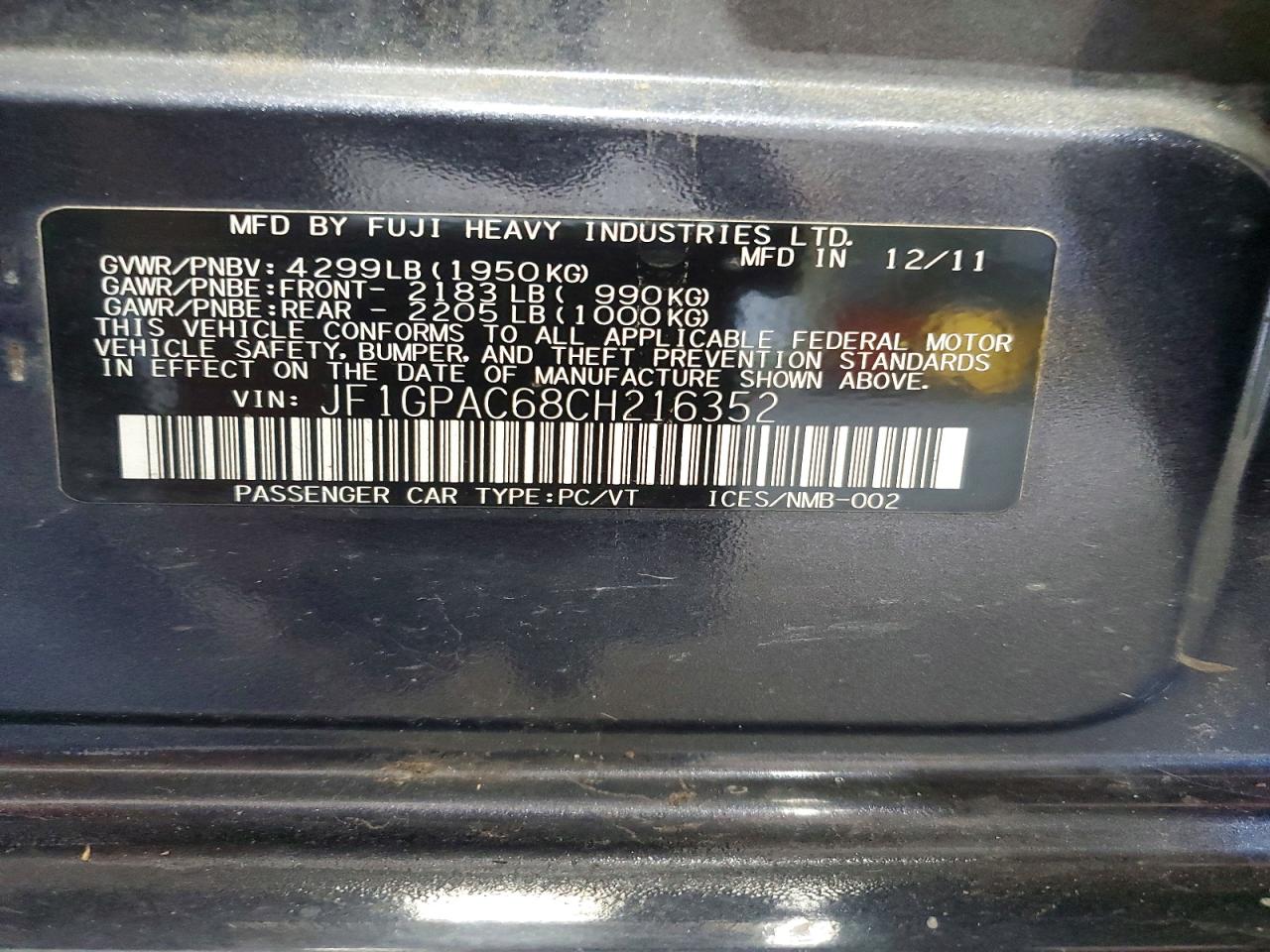 2012 Subaru Impreza Premium Gray vin: JF1GPAC68CH216352