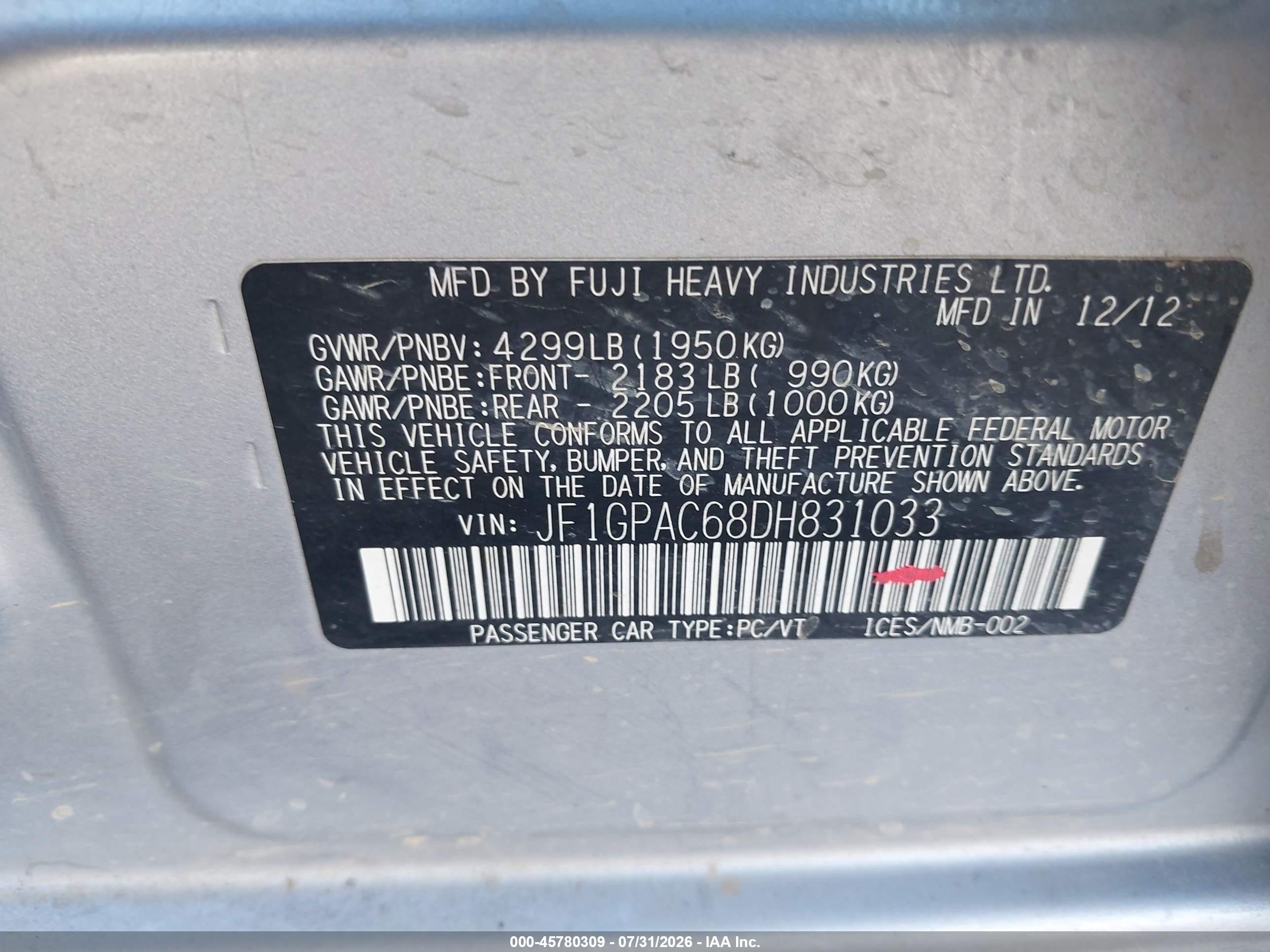 2013 Subaru Impreza 2.0i Premium Silver vin: JF1GPAC68DH831033