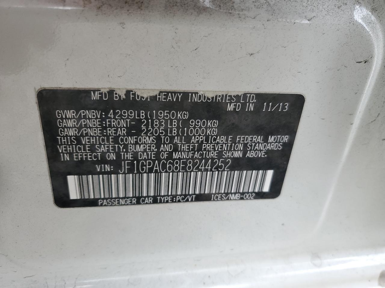 2014 Subaru Impreza Premium White vin: JF1GPAC68E8244252