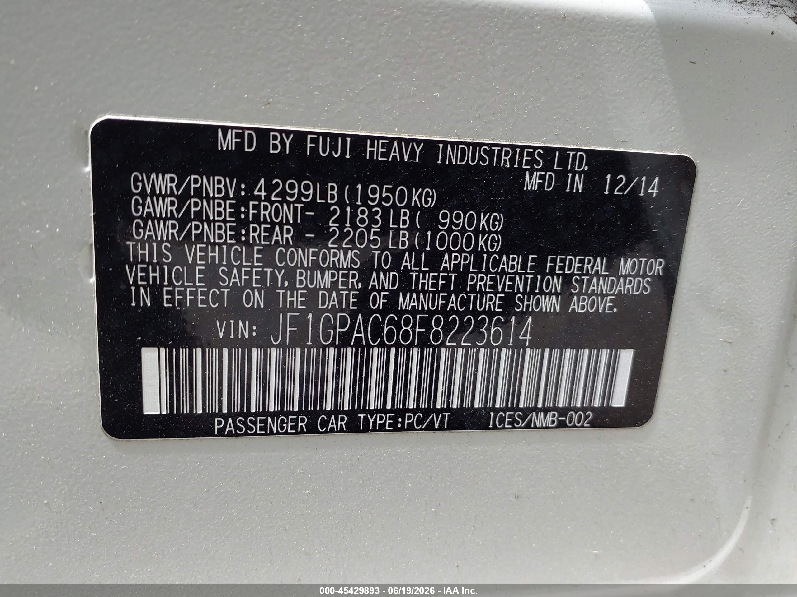 2015 Subaru Impreza 2.0i Premium White vin: JF1GPAC68F8223614