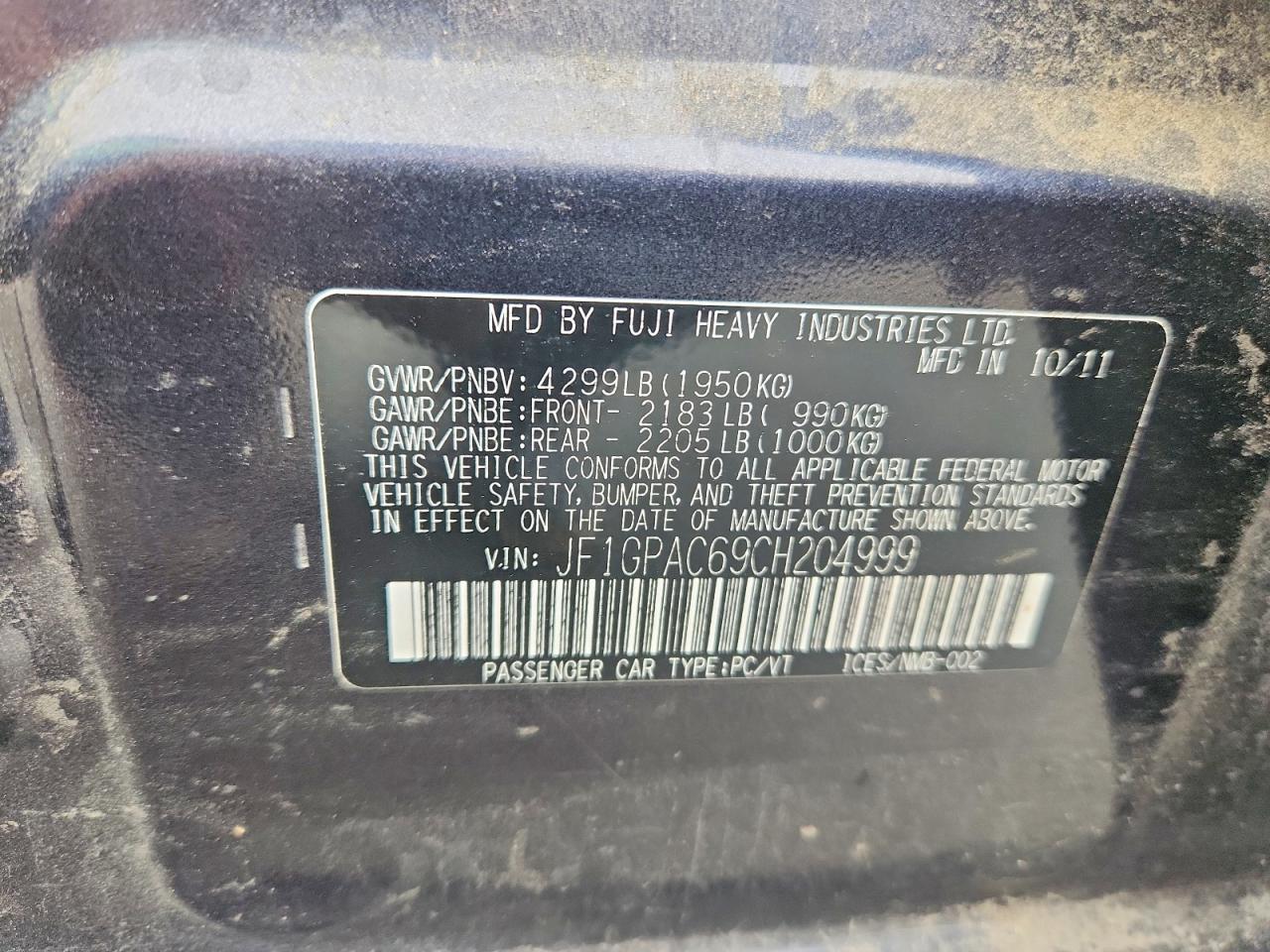 2012 Subaru Impreza Premium Blue vin: JF1GPAC69CH204999