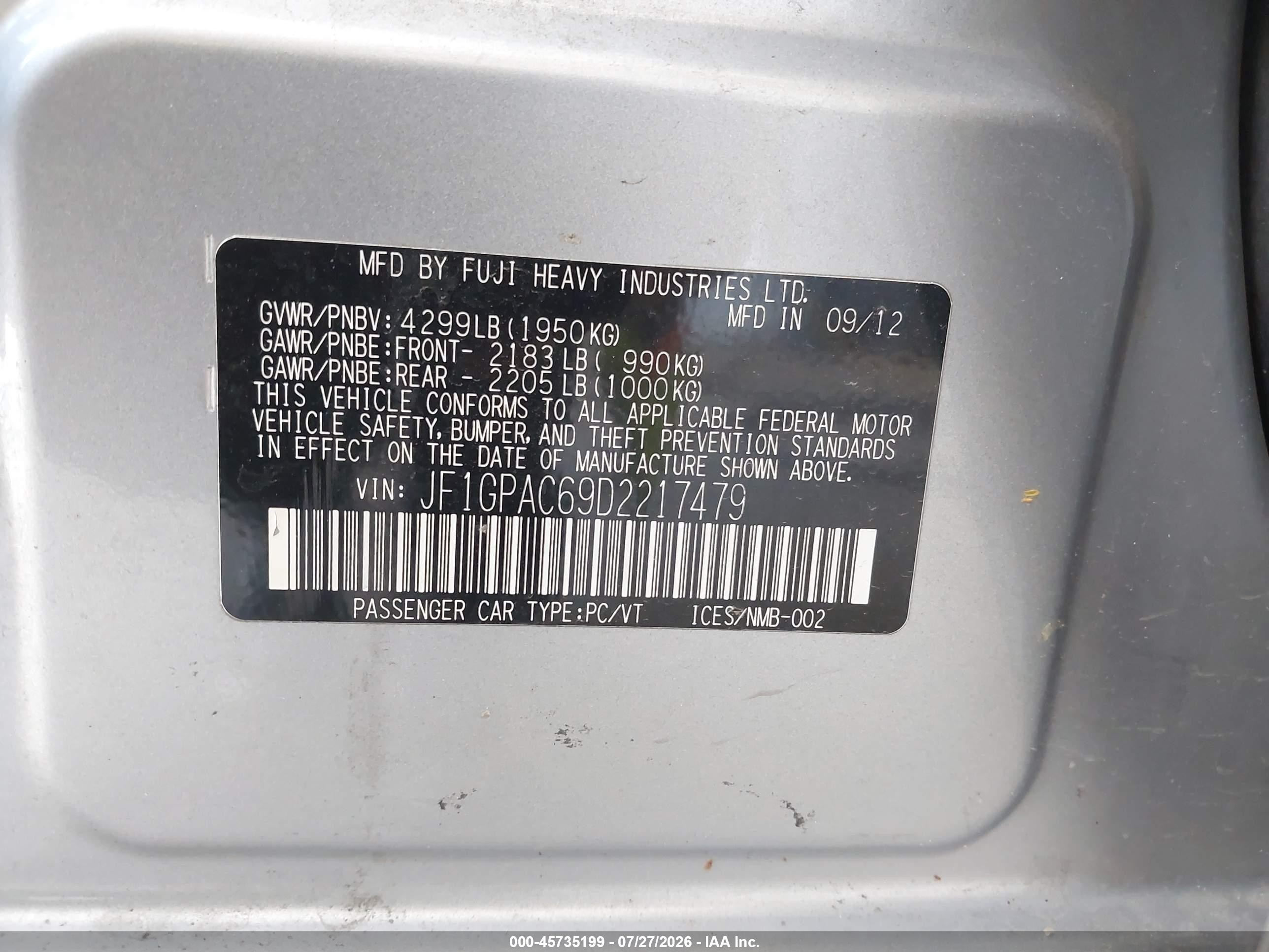2013 Subaru Impreza 2.0i Premium Silver vin: JF1GPAC69D2217479