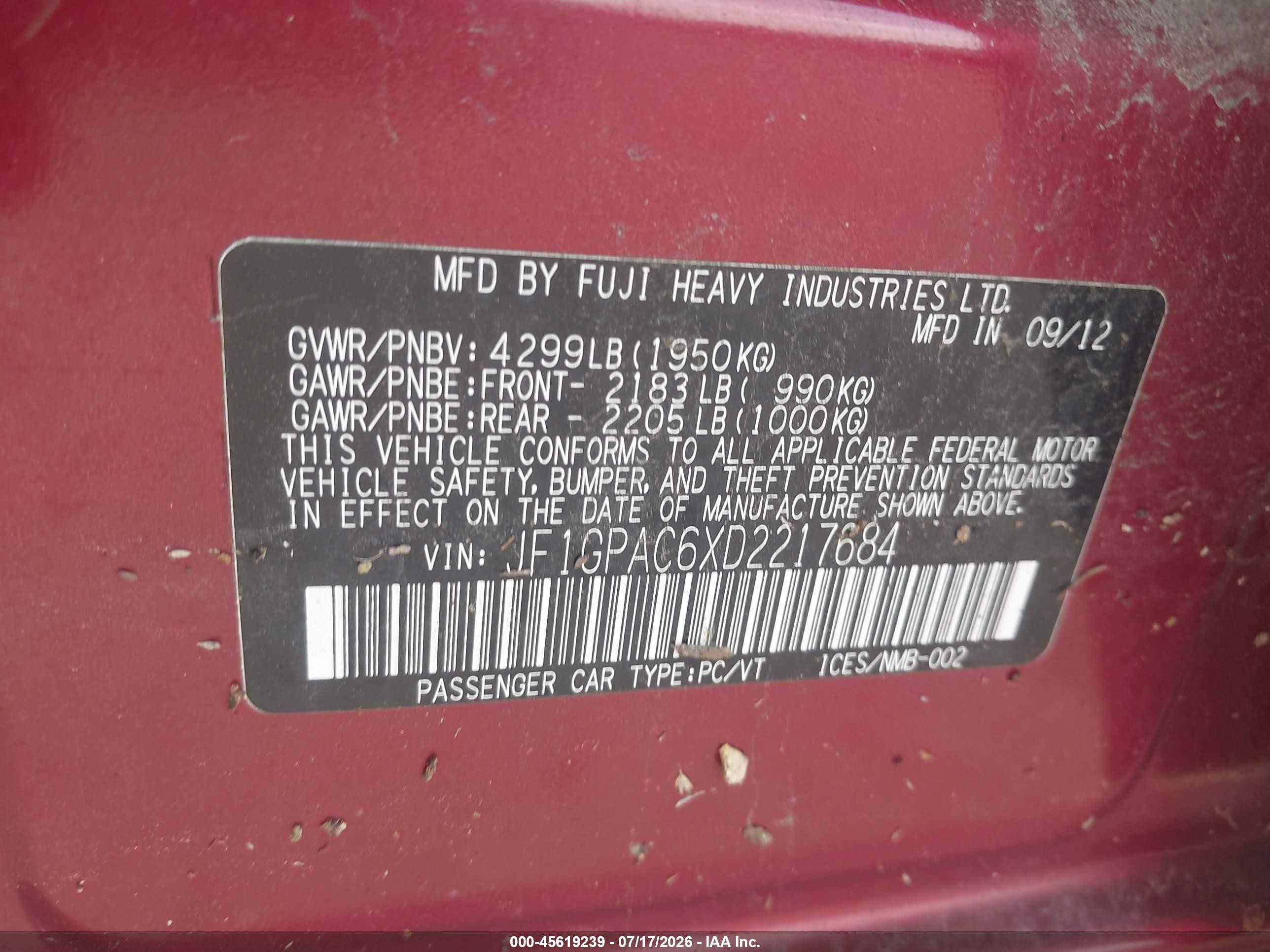 2013 Subaru Impreza 2.0i Premium Red vin: JF1GPAC6XD2217684
