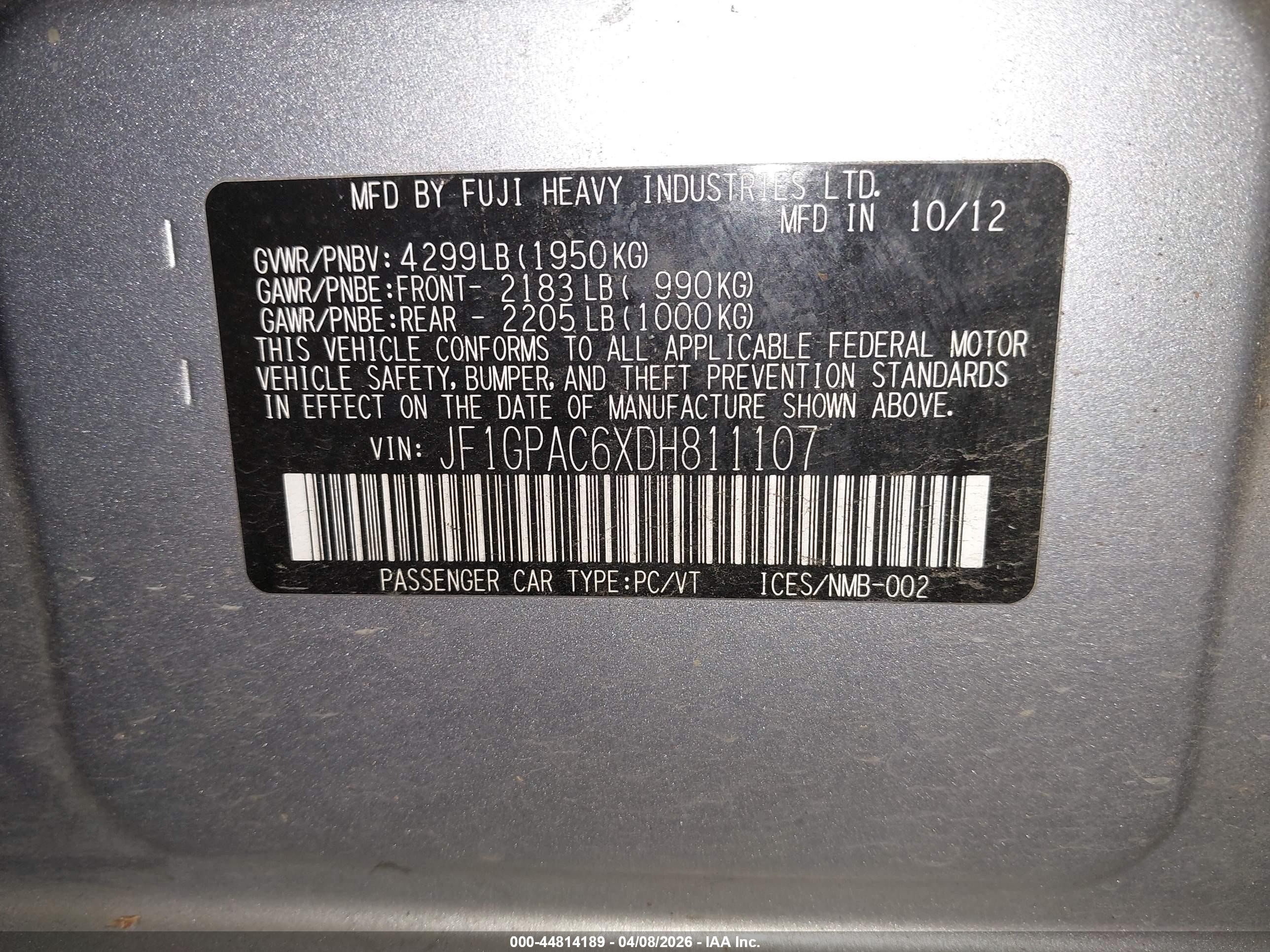 2013 Subaru Impreza 2.0i Premium Silver vin: JF1GPAC6XDH811107