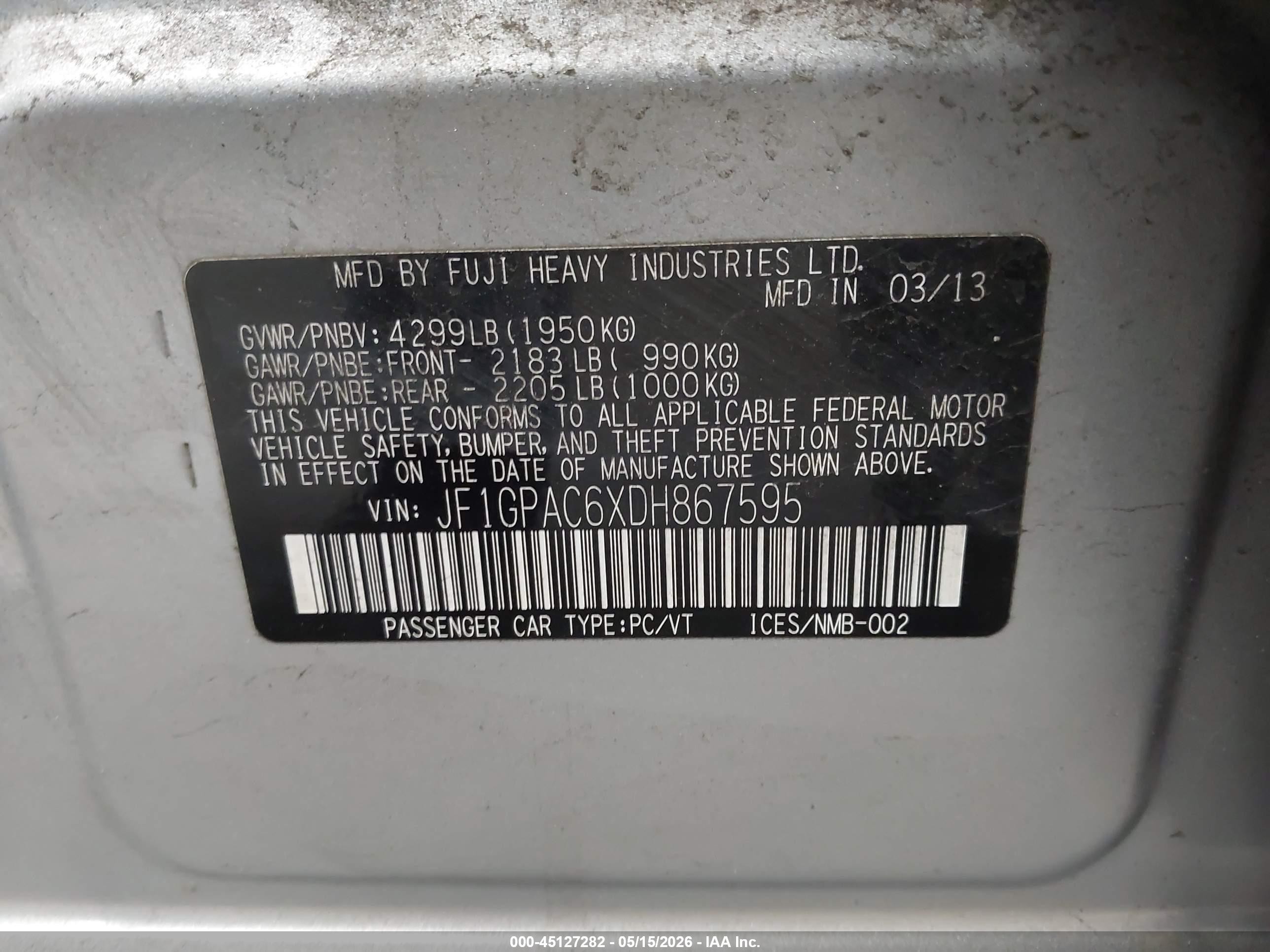 2013 Subaru Impreza 2.0i Premium Silver vin: JF1GPAC6XDH867595