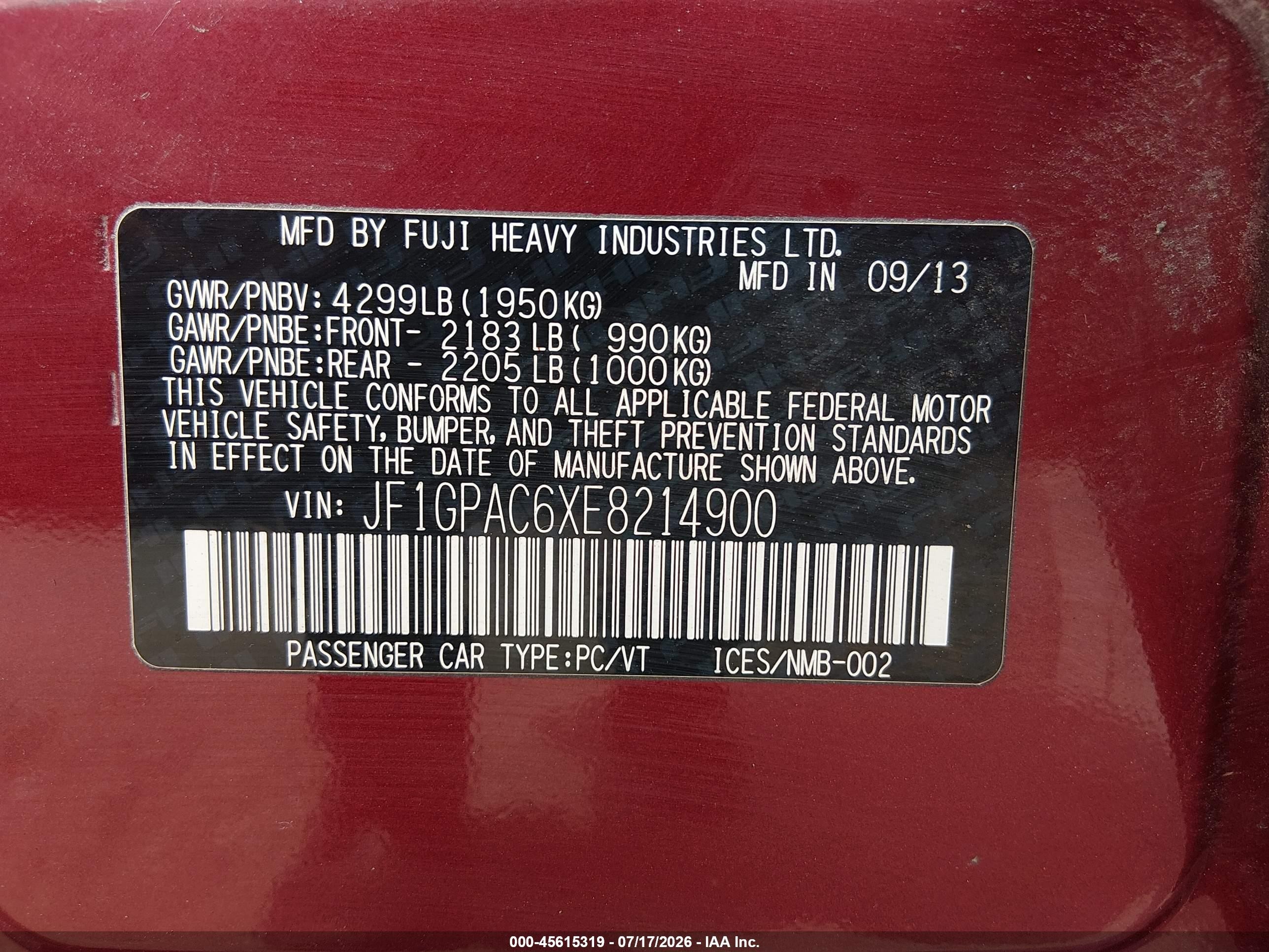 2014 Subaru Impreza 2.0i Premium Red vin: JF1GPAC6XE8214900