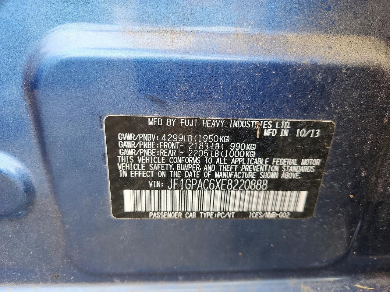 2014 Subaru Impreza Premium Blue vin: JF1GPAC6XE8220888