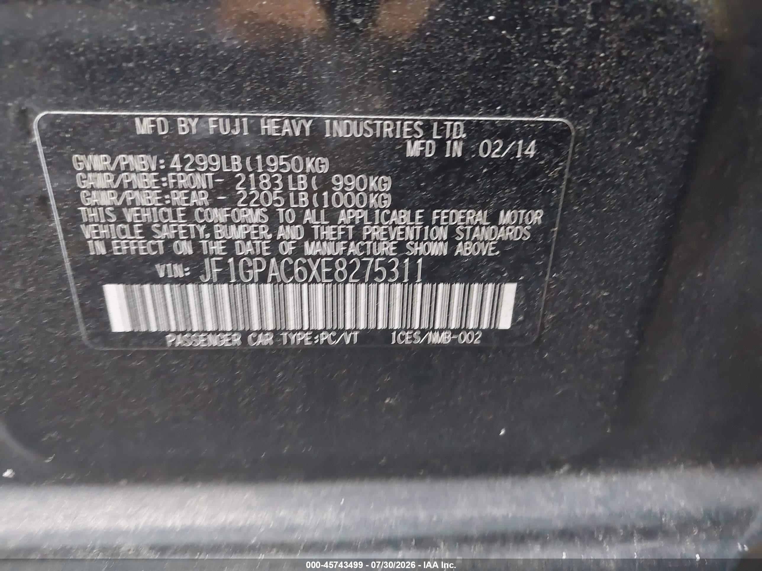 2014 Subaru Impreza 2.0i Premium Black vin: JF1GPAC6XE8275311