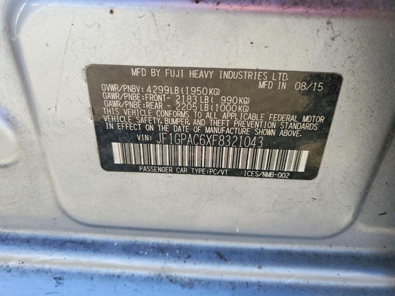 2015 Subaru Impreza Premium Silver vin: JF1GPAC6XF8321043