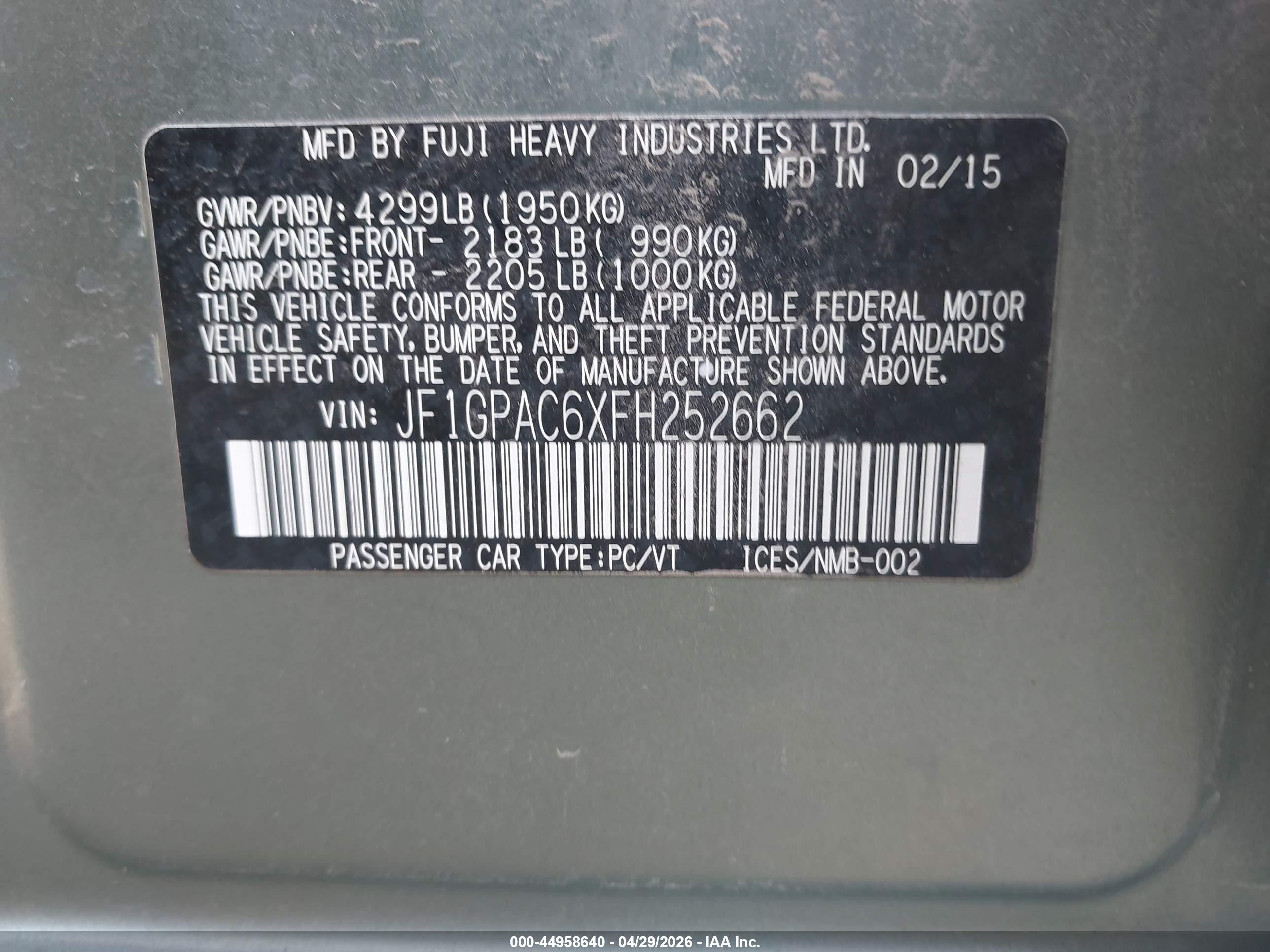 2015 Subaru Impreza 2.0i Premium Green vin: JF1GPAC6XFH252662