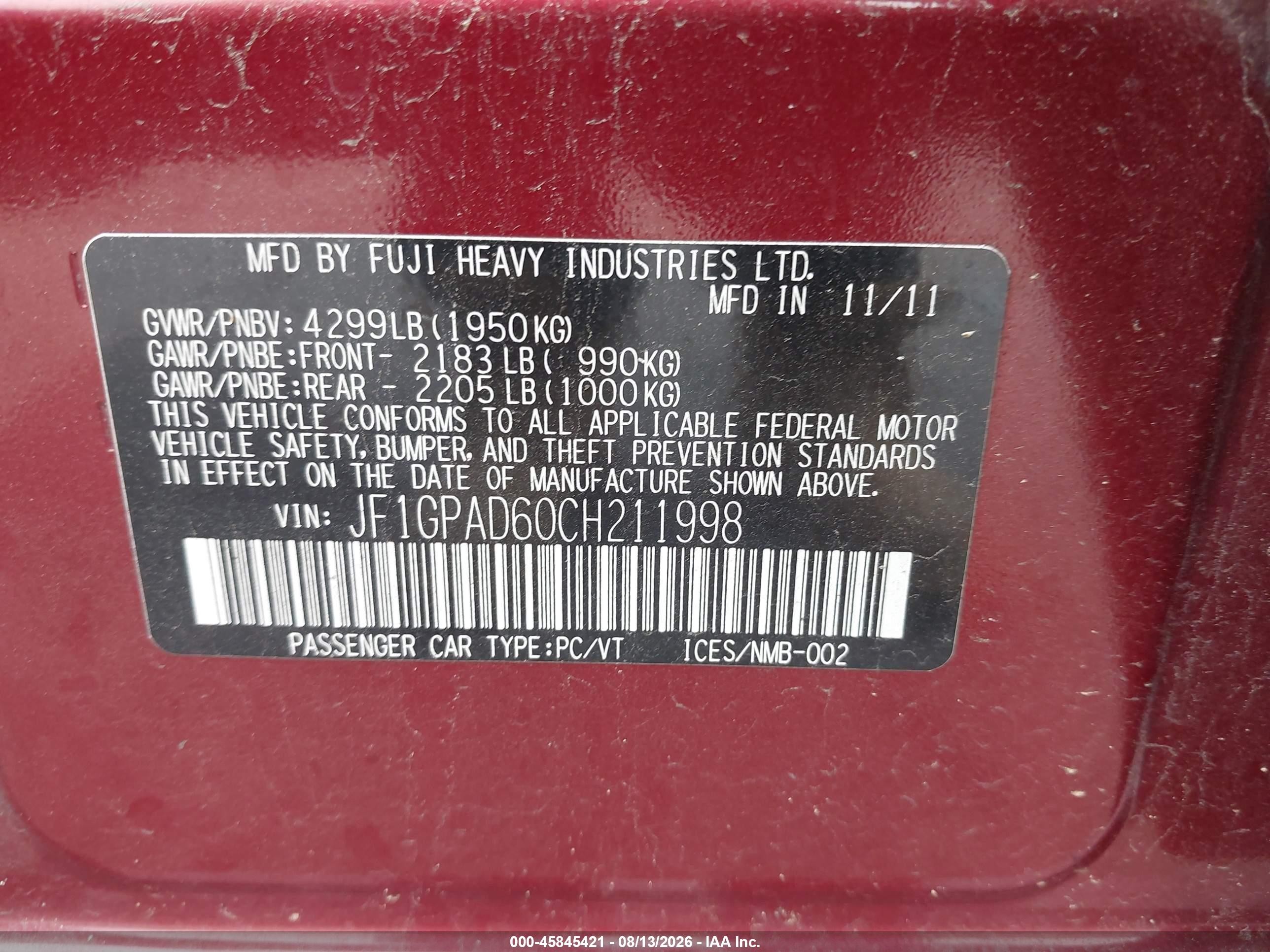 2012 Subaru Impreza 2.0i Premium Red vin: JF1GPAD60CH211998