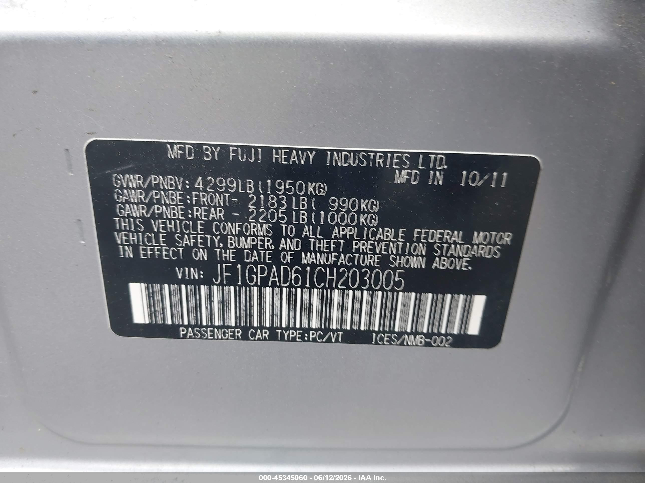 2012 Subaru Impreza 2.0i Premium Silver vin: JF1GPAD61CH203005