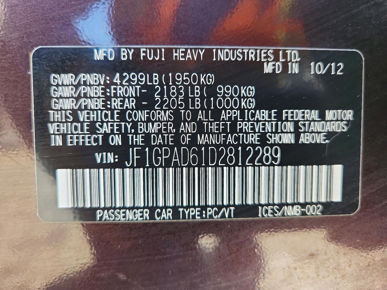 2013 Subaru Impreza Premium Maroon vin: JF1GPAD61D2812289