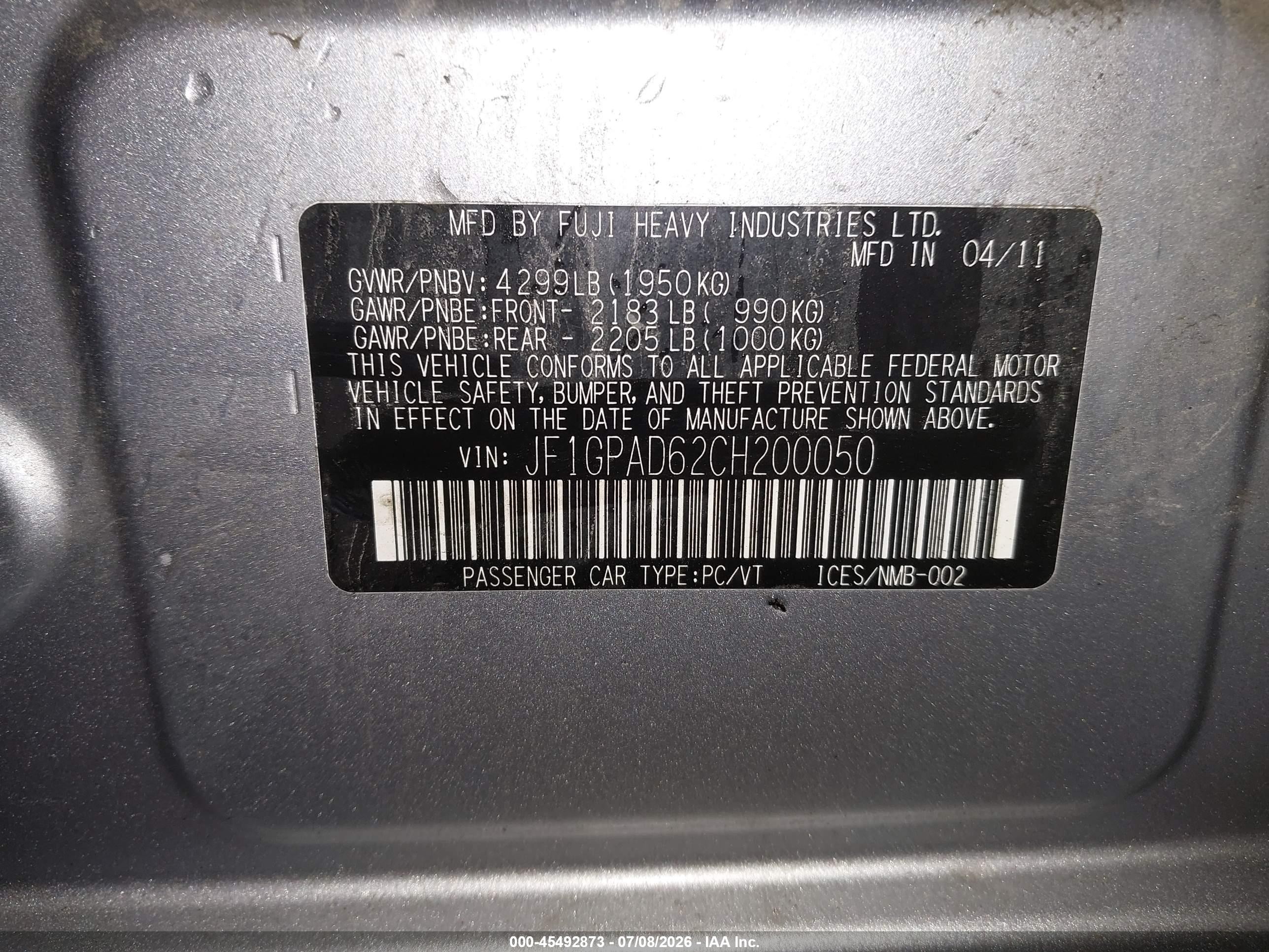 2012 Subaru Impreza 2.0i Premium Silver vin: JF1GPAD62CH200050