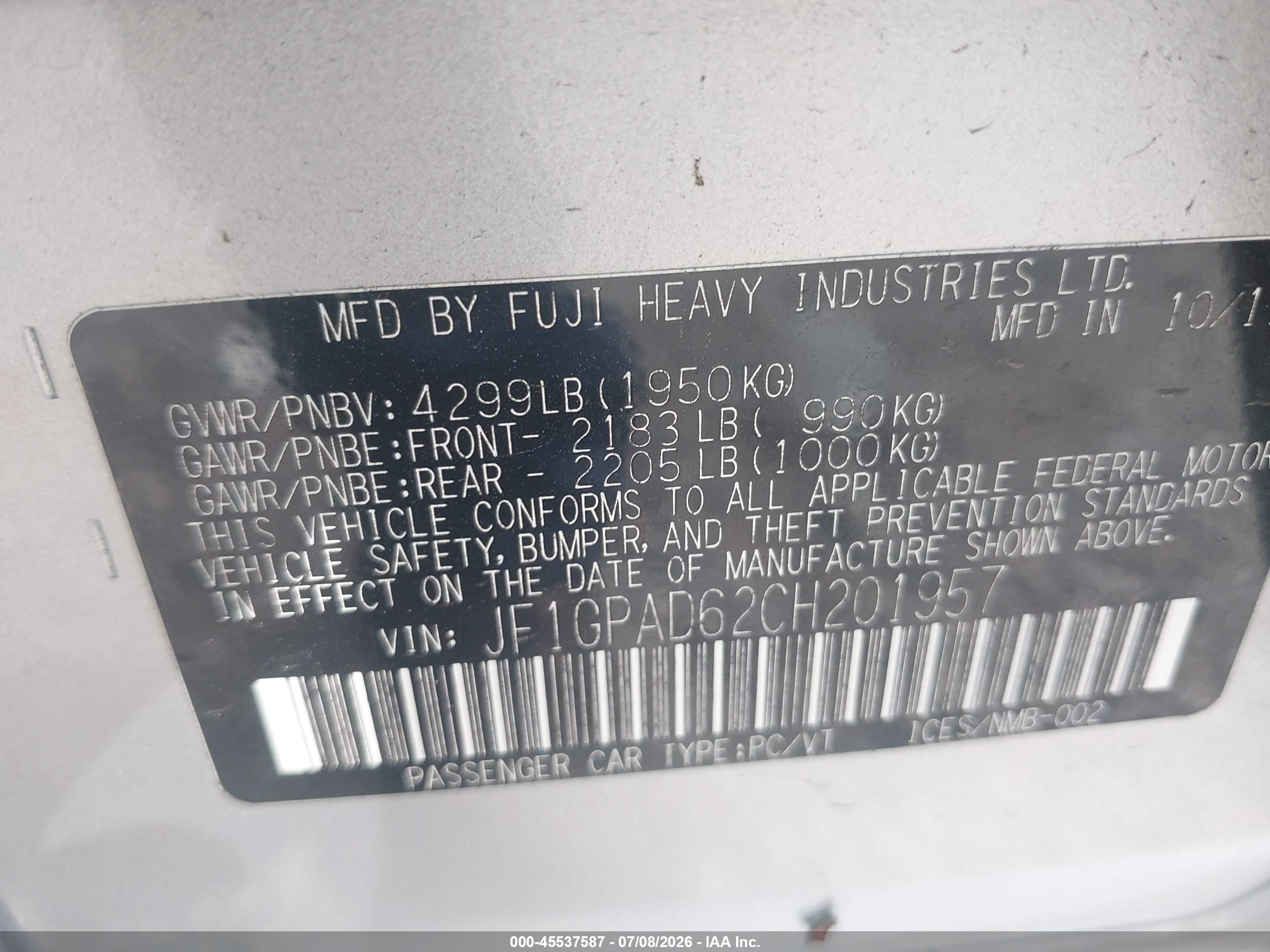 2012 Subaru Impreza 2.0i Premium Silver vin: JF1GPAD62CH201957