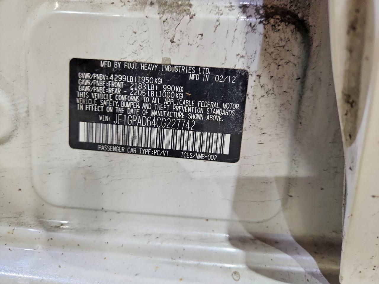 2012 Subaru Impreza Premium White vin: JF1GPAD64CG227742