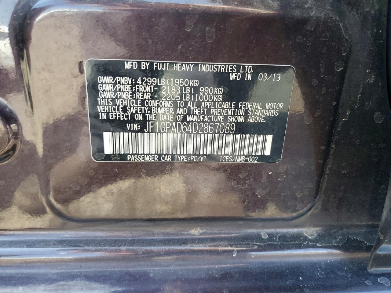 2013 Subaru Impreza Premium Burgundy vin: JF1GPAD64D2867089