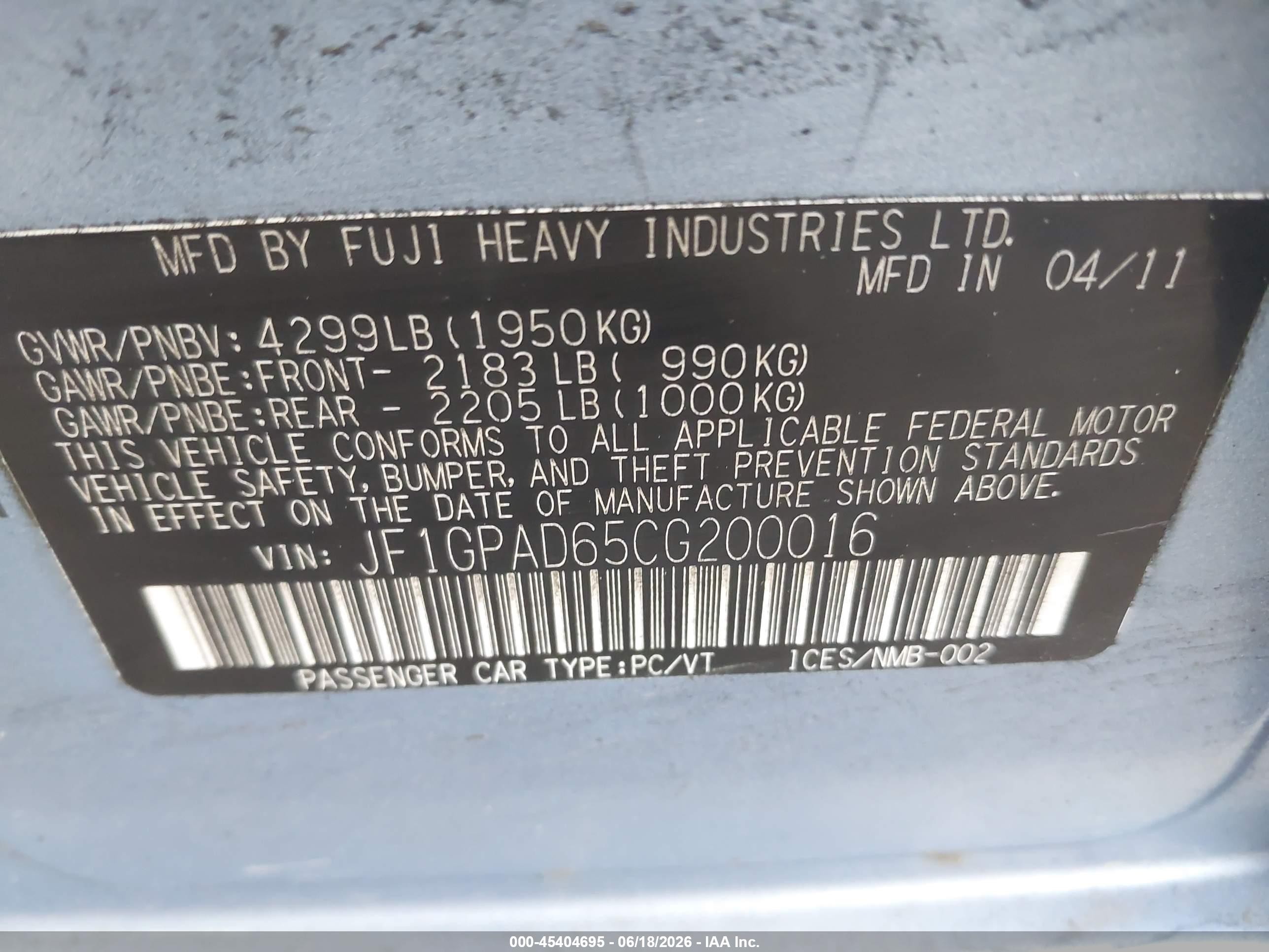2012 Subaru Impreza 2.0i Premium Синий vin: JF1GPAD65CG200016