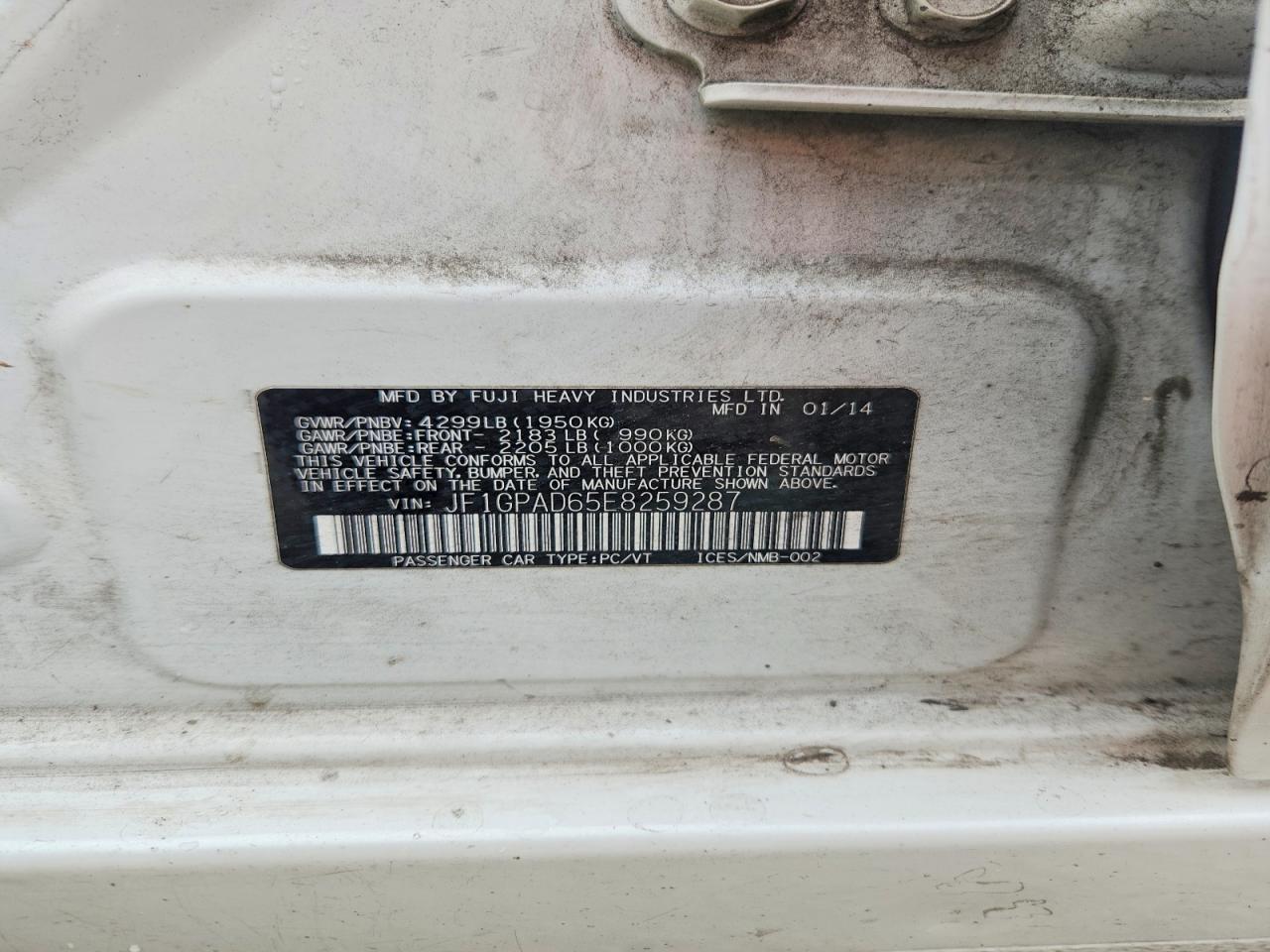 2014 Subaru Impreza Premium White vin: JF1GPAD65E8259287
