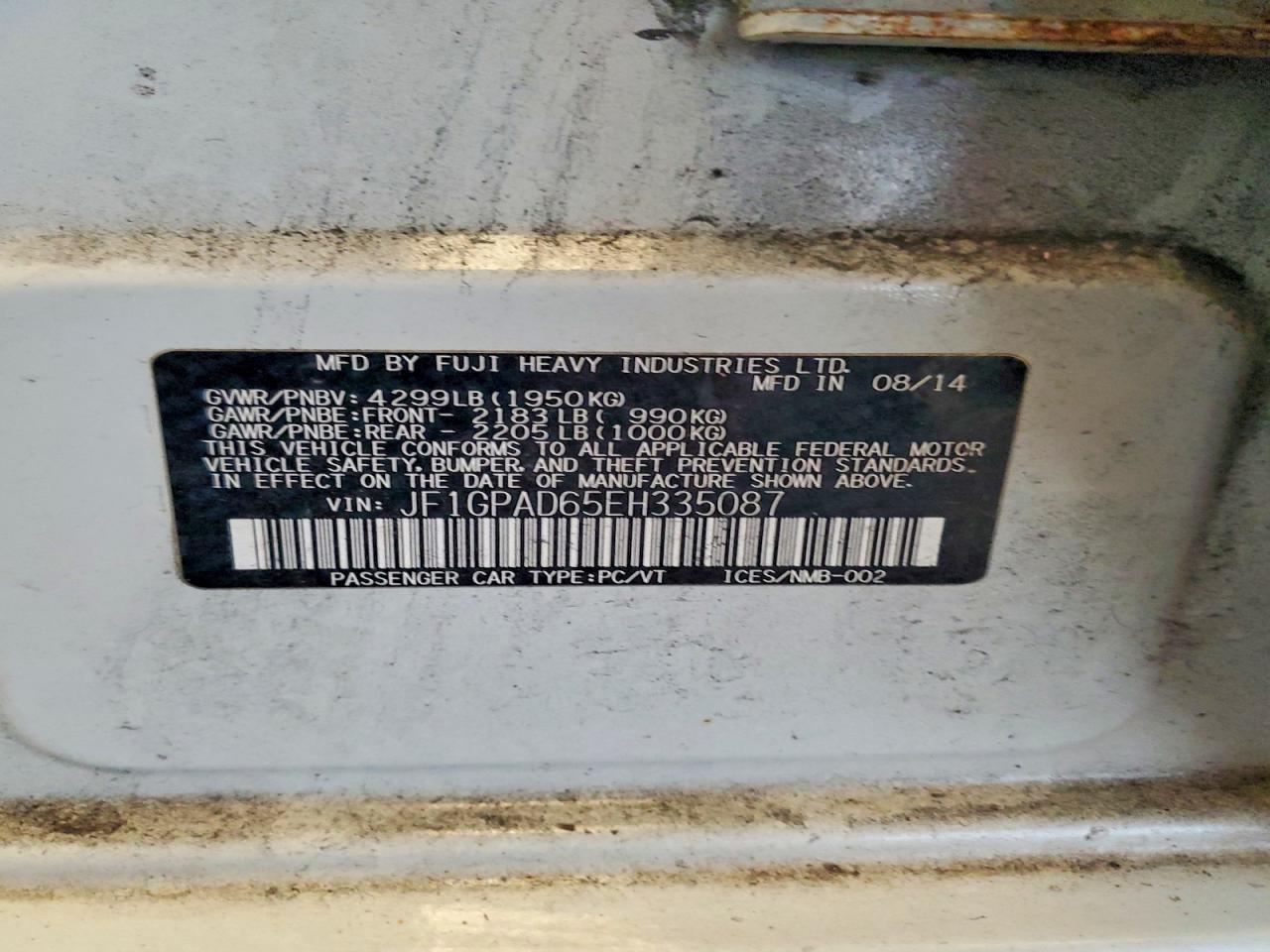 2014 Subaru Impreza White vin: JF1GPAD65EH335087