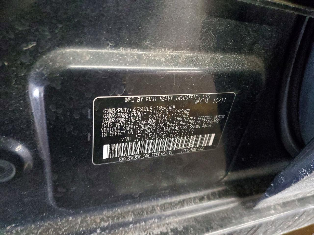 2012 Subaru Impreza Premium Charcoal vin: JF1GPAD66CH203713