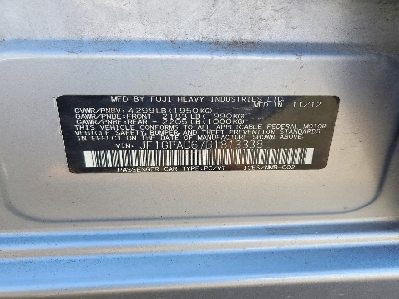 2013 Subaru Impreza Premium Серебряный vin: JF1GPAD67D1813338