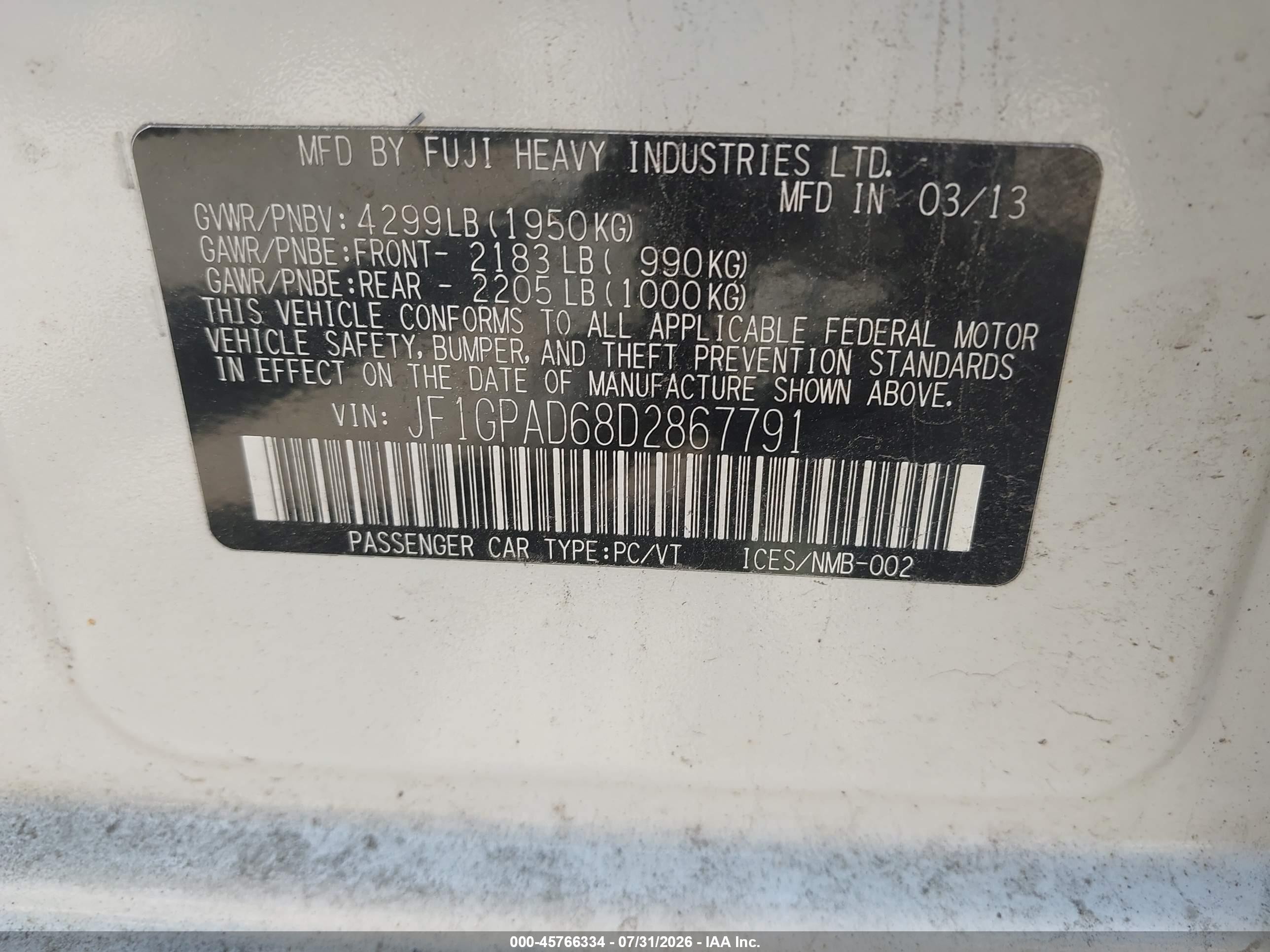 2013 Subaru Impreza 2.0i Premium White vin: JF1GPAD68D2867791
