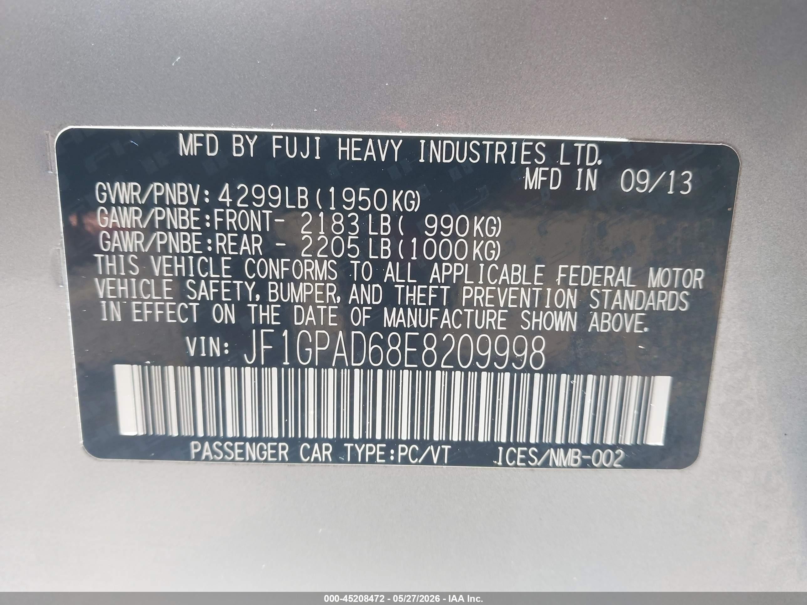 2014 Subaru Impreza 2.0i Premium Silver vin: JF1GPAD68E8209998