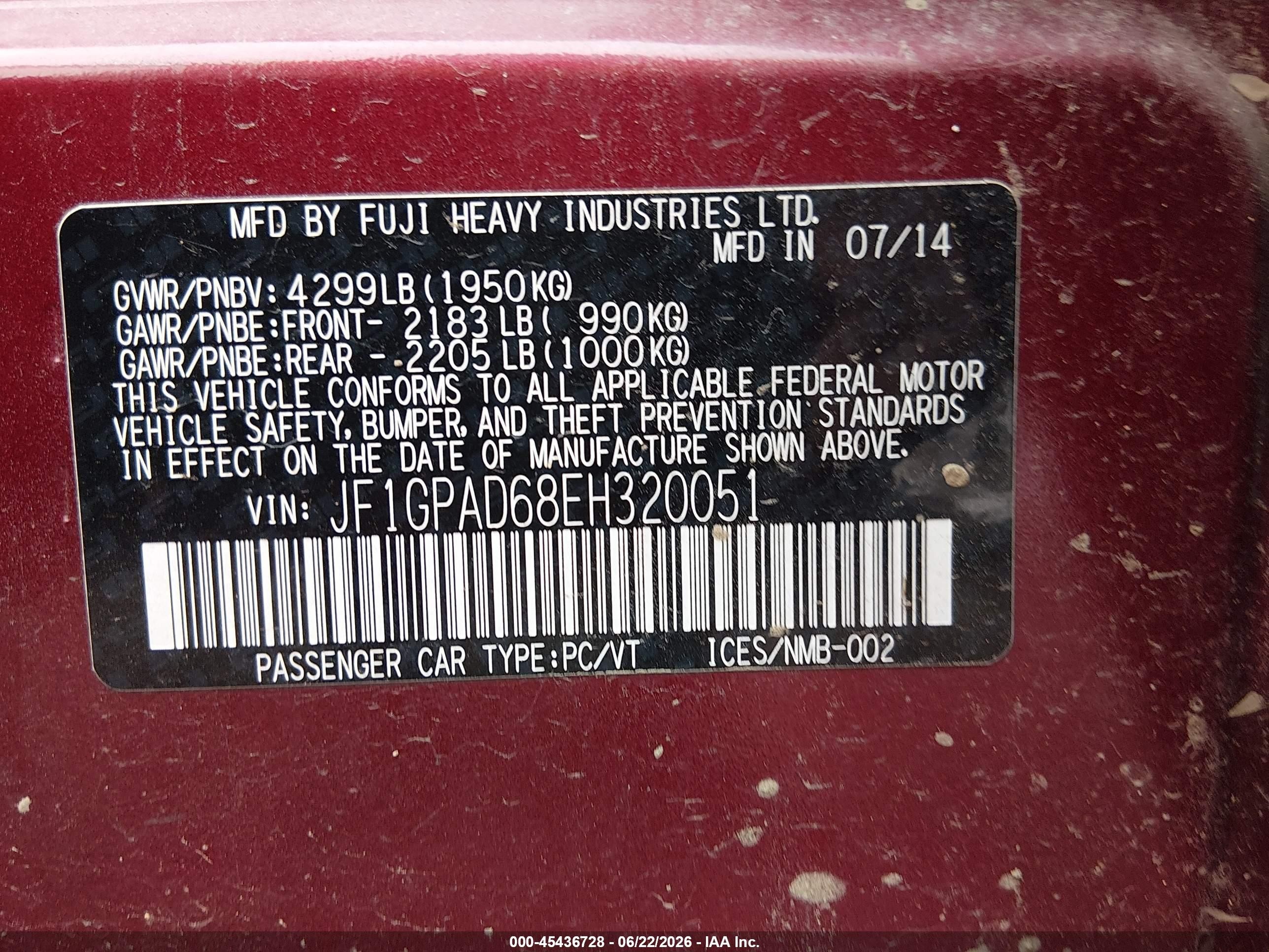 2014 Subaru Impreza 2.0i Premium Burgundy vin: JF1GPAD68EH320051