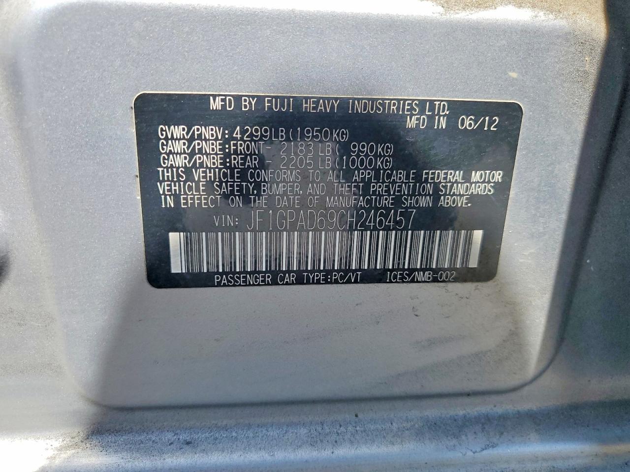2012 Subaru Impreza 2.5i Sports Wagon Silver vin: JF1GPAD69CH246457